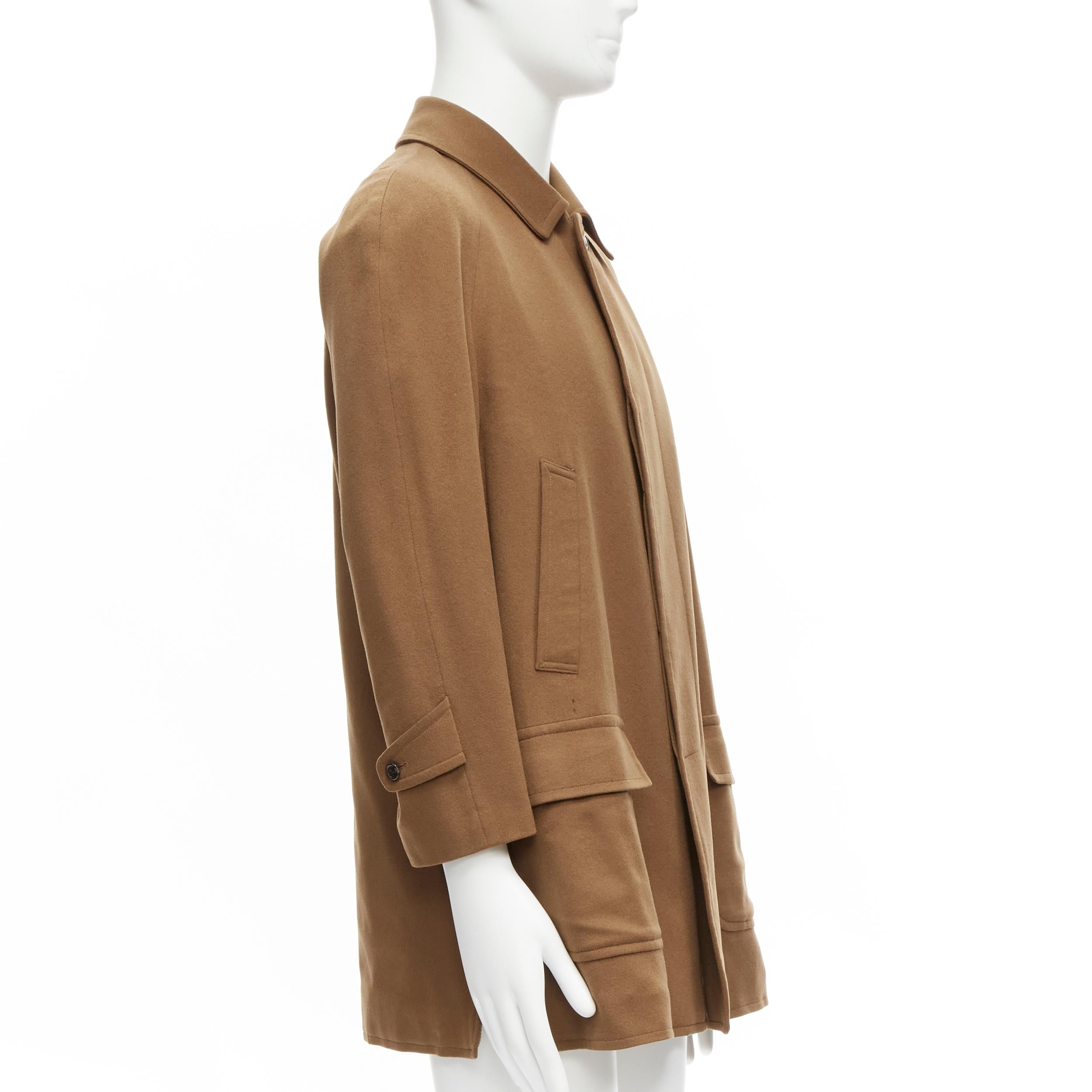 LORO PIANA 100% cashmere brown invisible buttons minimal coat XS In Good Condition For Sale In Hong Kong, NT