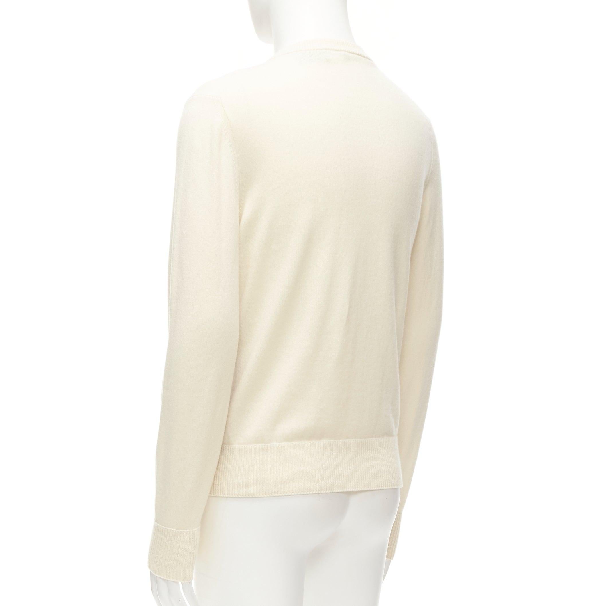 LORO PIANA 100% cashmere cream brown abstract graphic sweater IT48 M en vente 1