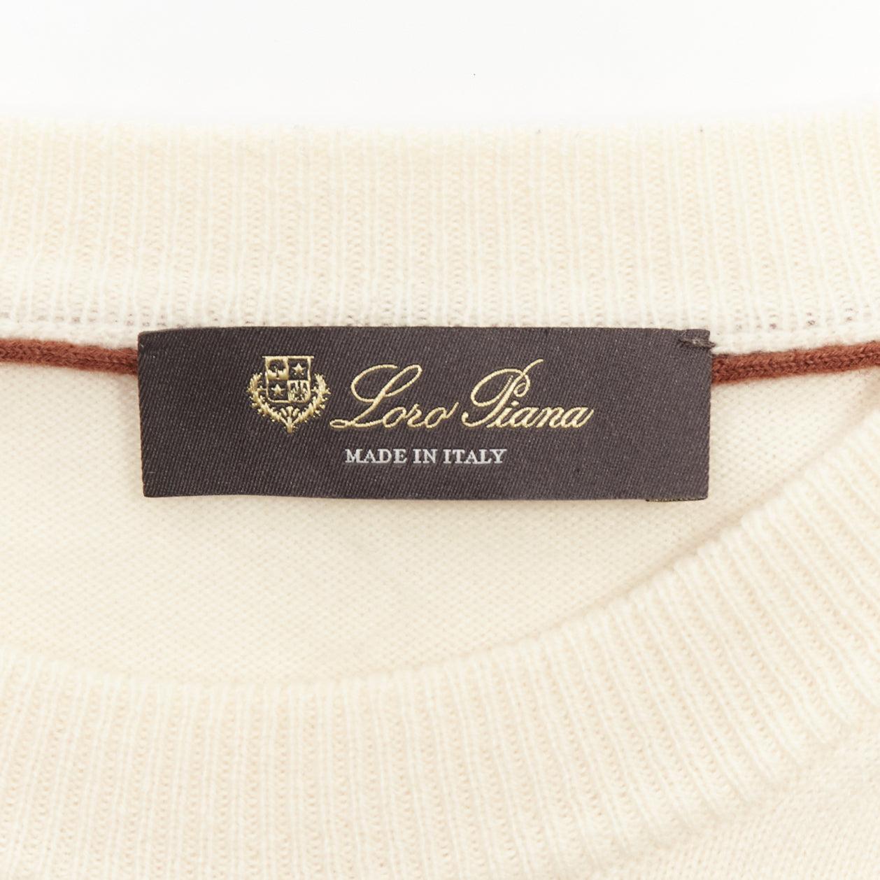 LORO PIANA 100% cashmere cream brown abstract graphic sweater IT48 M en vente 3