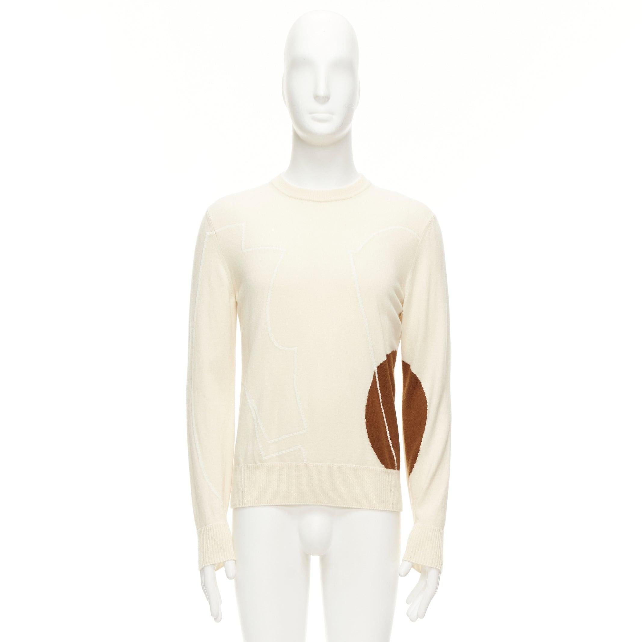 LORO PIANA 100% cashmere cream brown abstract graphic sweater IT48 M en vente 4