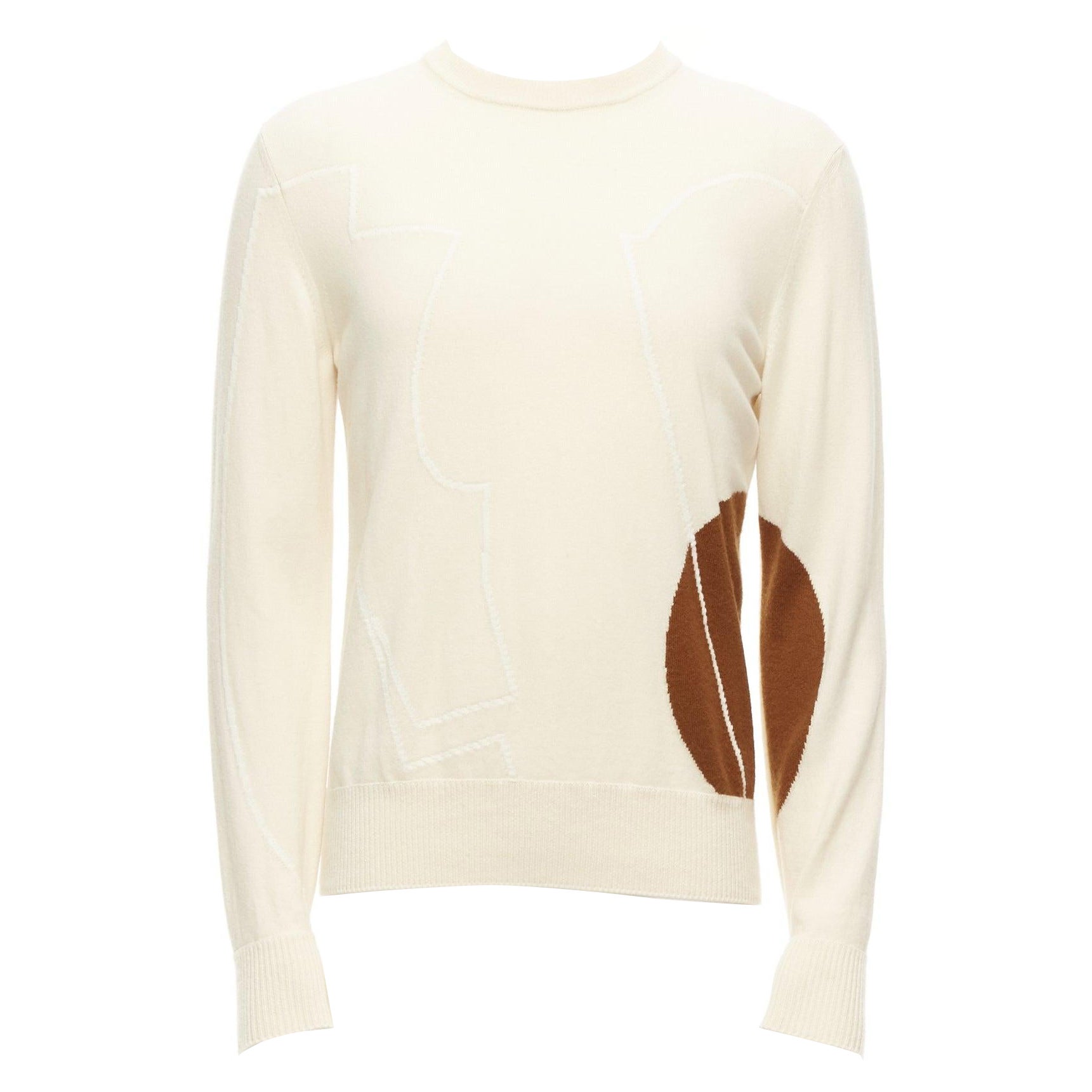 LORO PIANA 100% cashmere cream brown abstract graphic sweater IT48 M