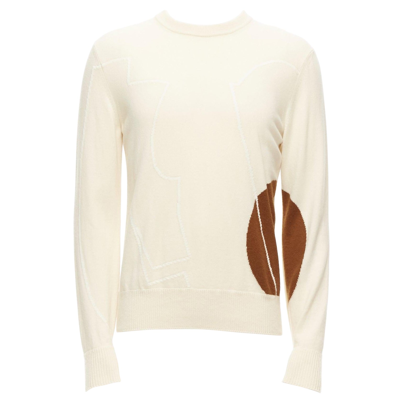 LORO PIANA 100% Kaschmir cremefarben braun abstrakte Grafik Pullover IT48 M