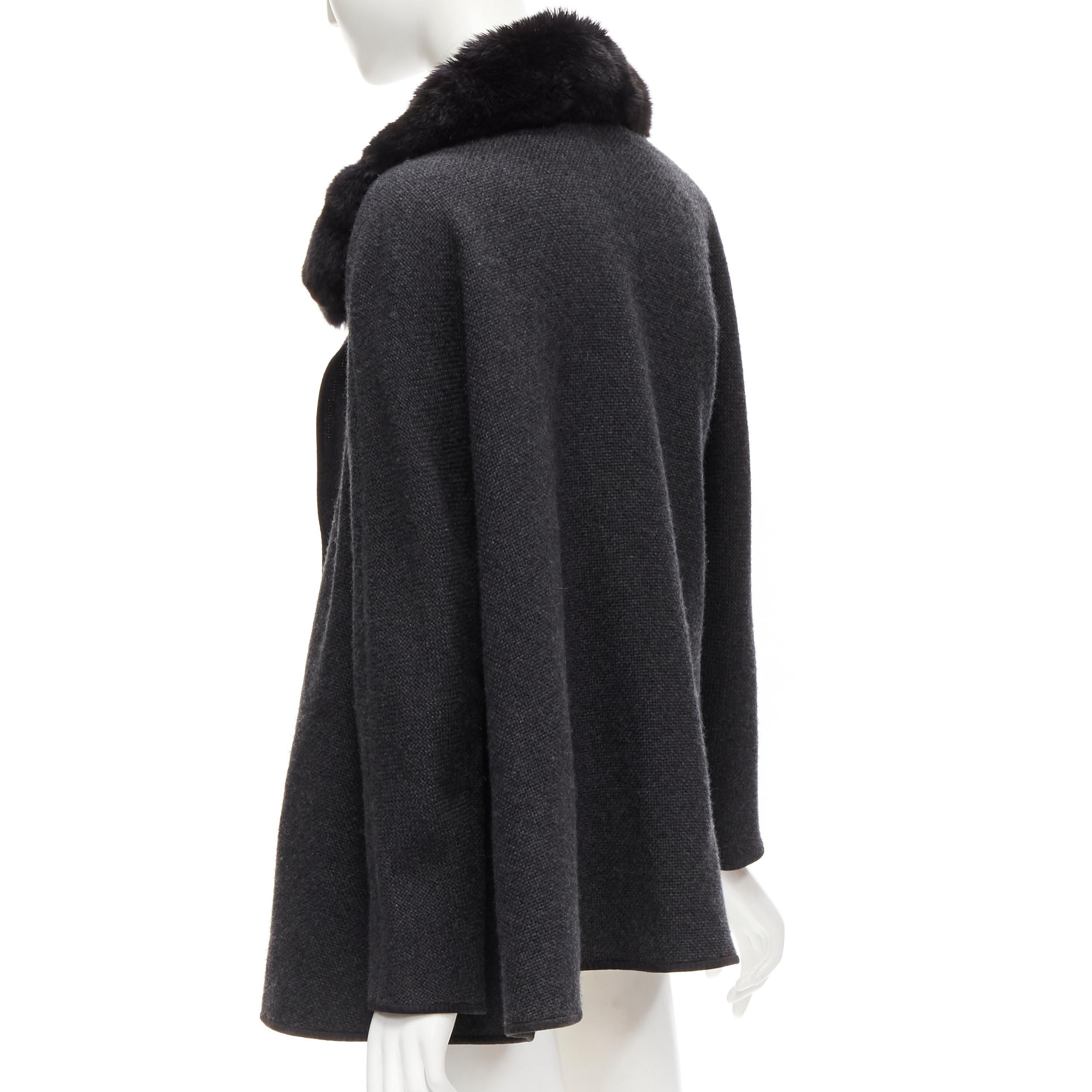 LORO PIANA 100% cashmere dark grey fur collar draped scarf poncho coat S 2