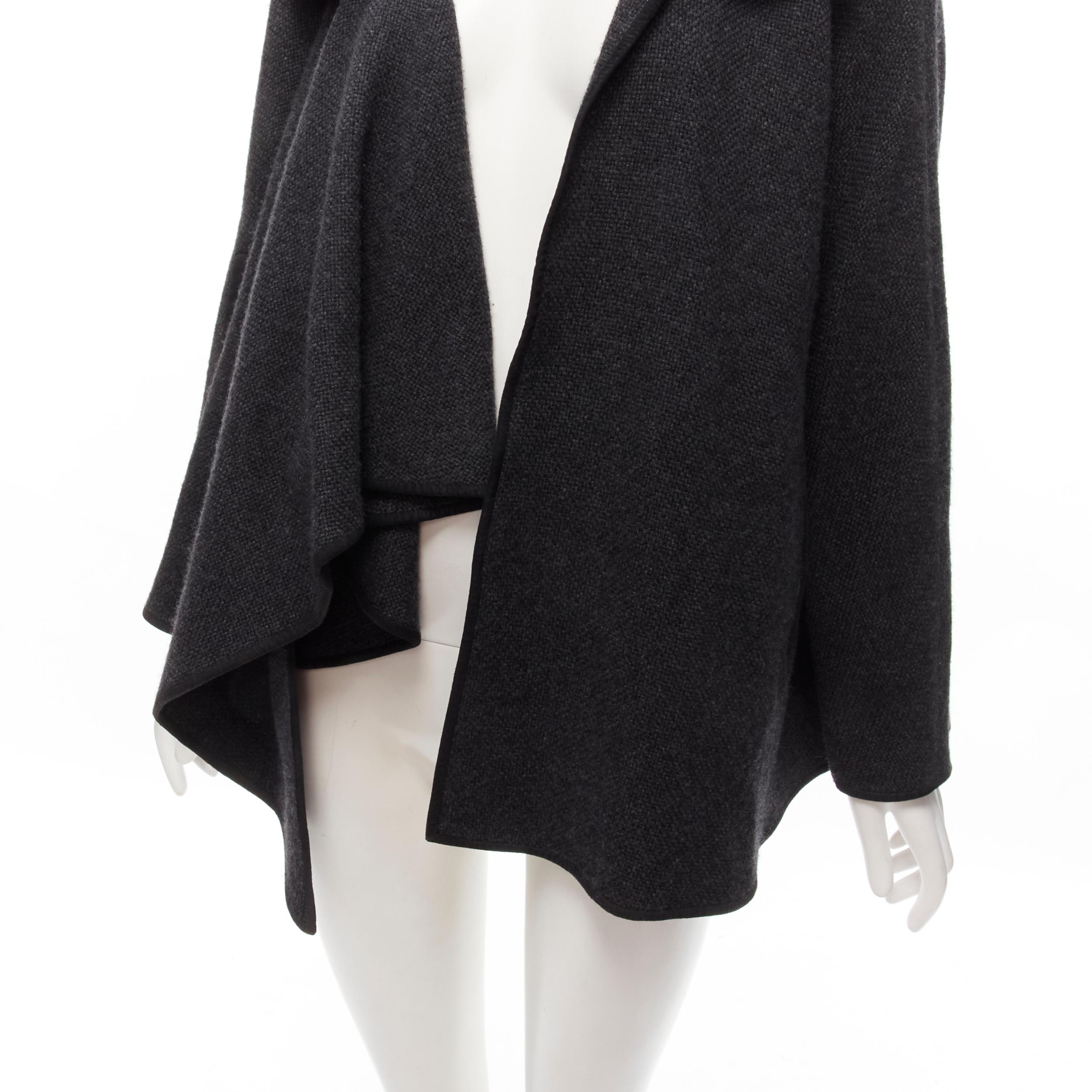 LORO PIANA 100% cashmere dark grey fur collar draped scarf poncho coat S 3