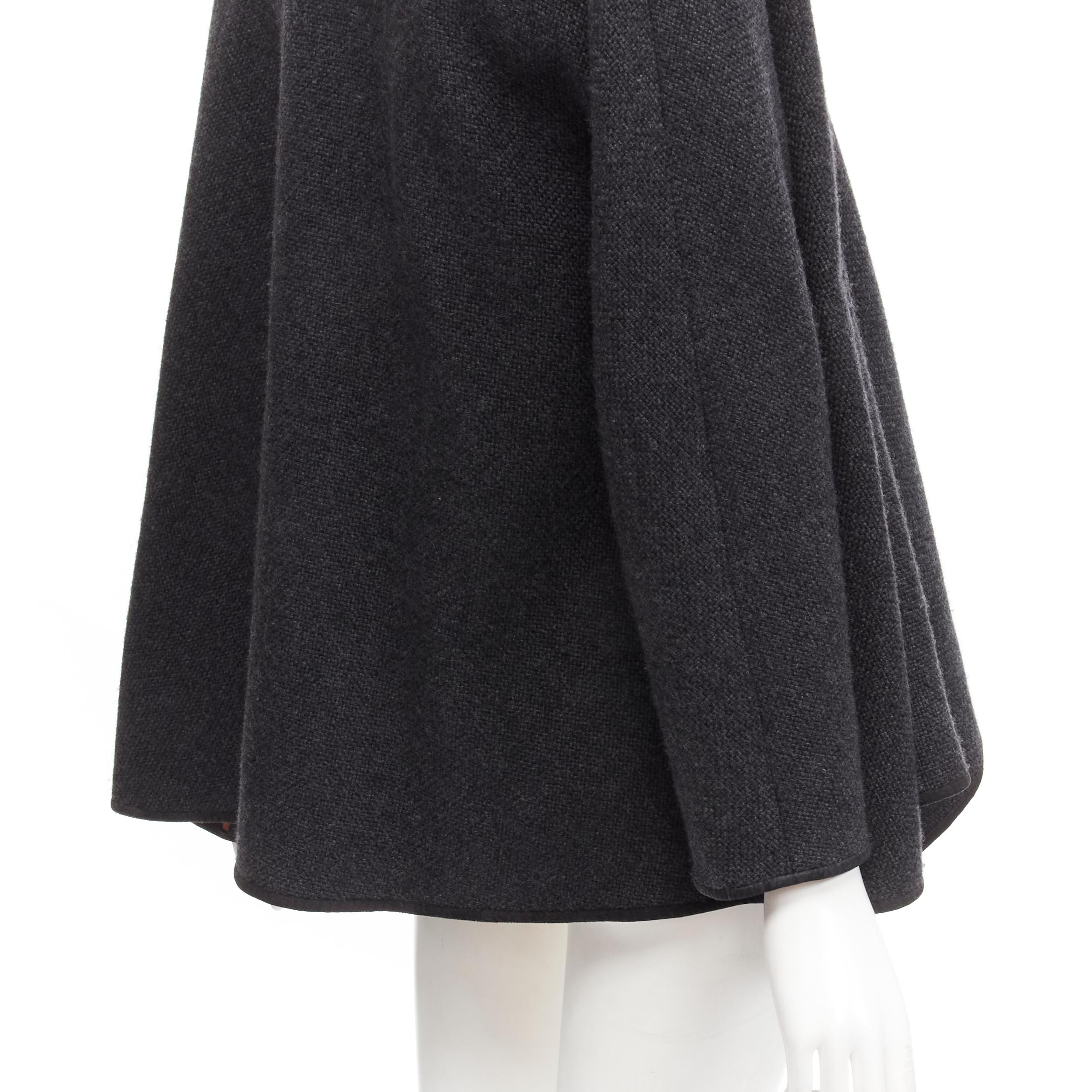 LORO PIANA 100% cashmere dark grey fur collar draped scarf poncho coat S 4