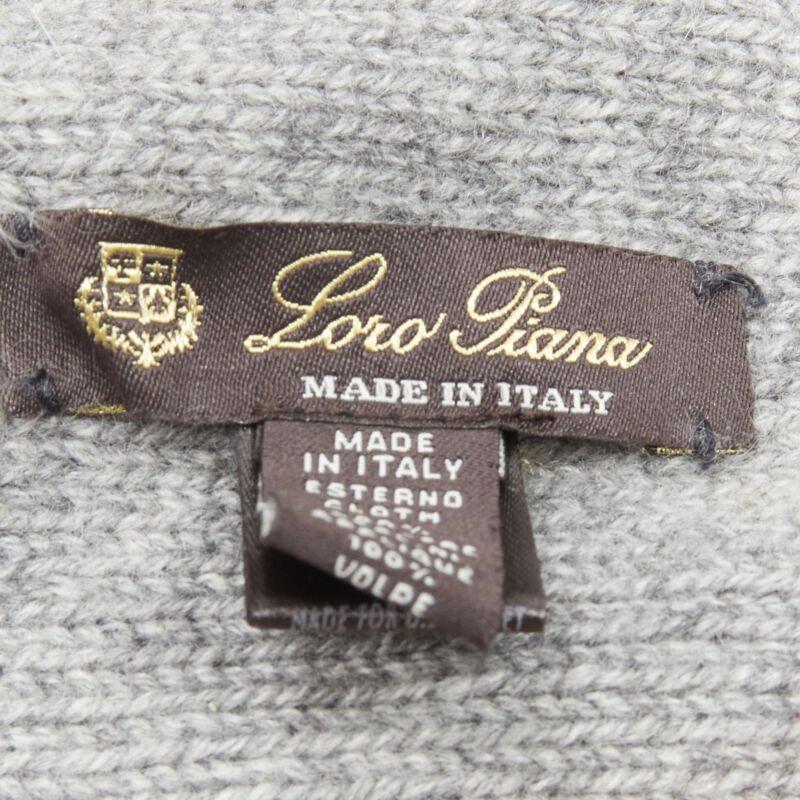 LORO PIANA 100% cashmere grey white patterned knit shadow fox trim circle scarf 3