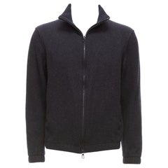 LORO PIANA Veste zippée à patchs en daim gris marine 100% cachemire S