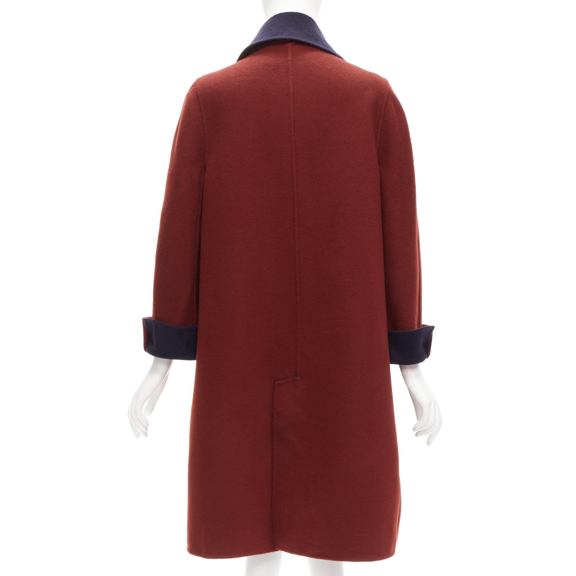 LORO PIANA 100% double faced cashmere burgundy navy Reversible coat IT44 L For Sale 5