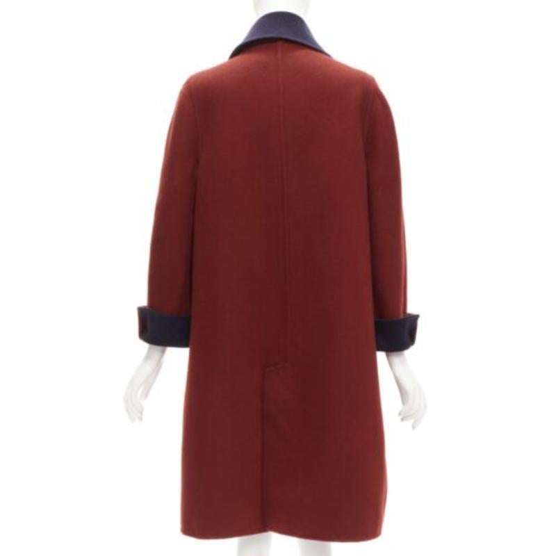 LORO PIANA 100% double faced cashmere burgundy navy Reversible coat IT44 L For Sale 5