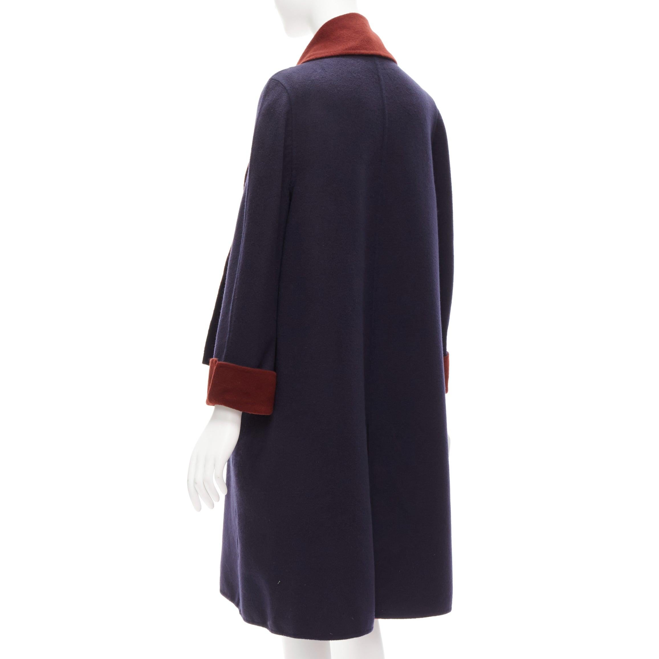 LORO PIANA 100% double faced cashmere burgundy navy Reversible coat IT44 L For Sale 6