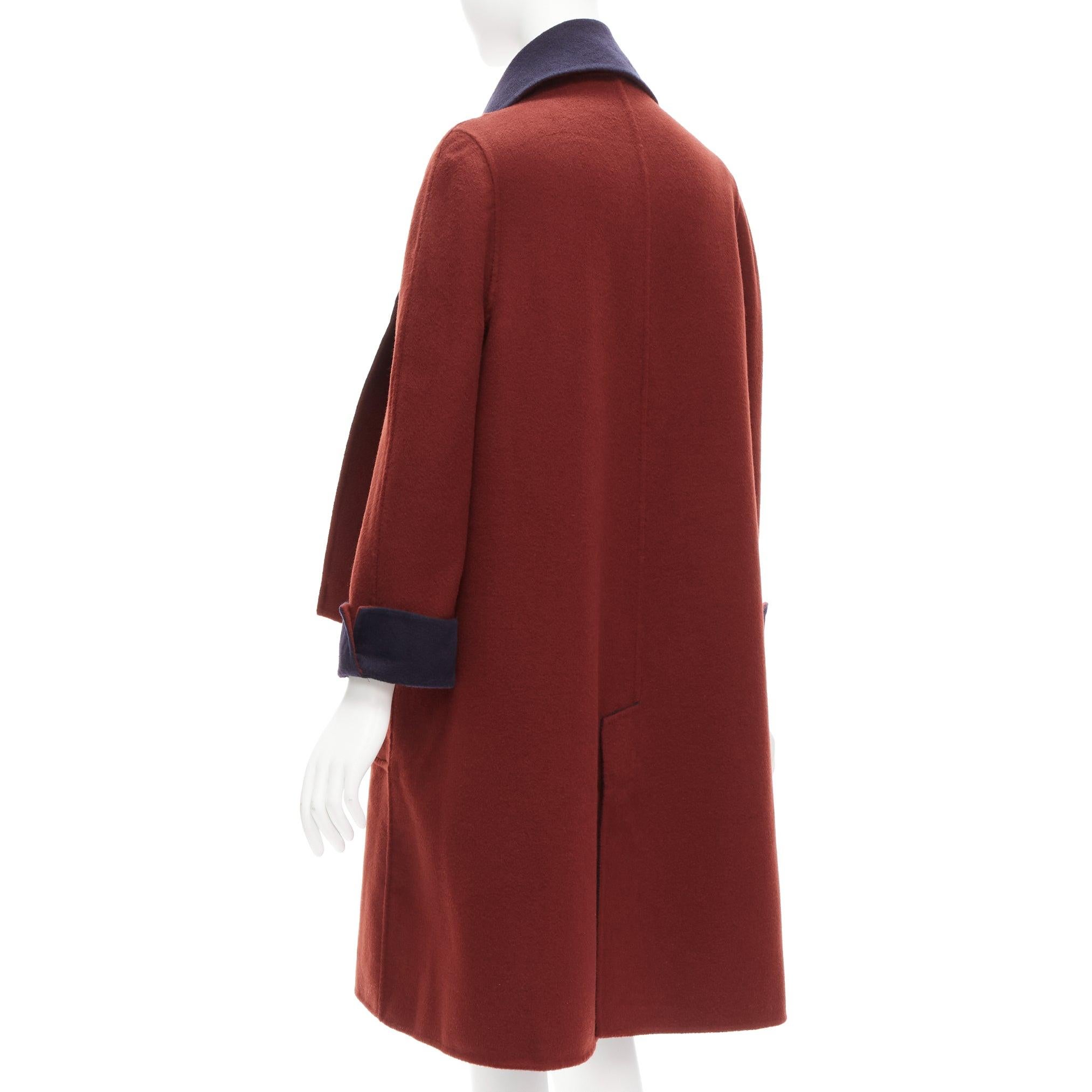 LORO PIANA 100% double faced cashmere burgundy navy Reversible coat IT44 L For Sale 7