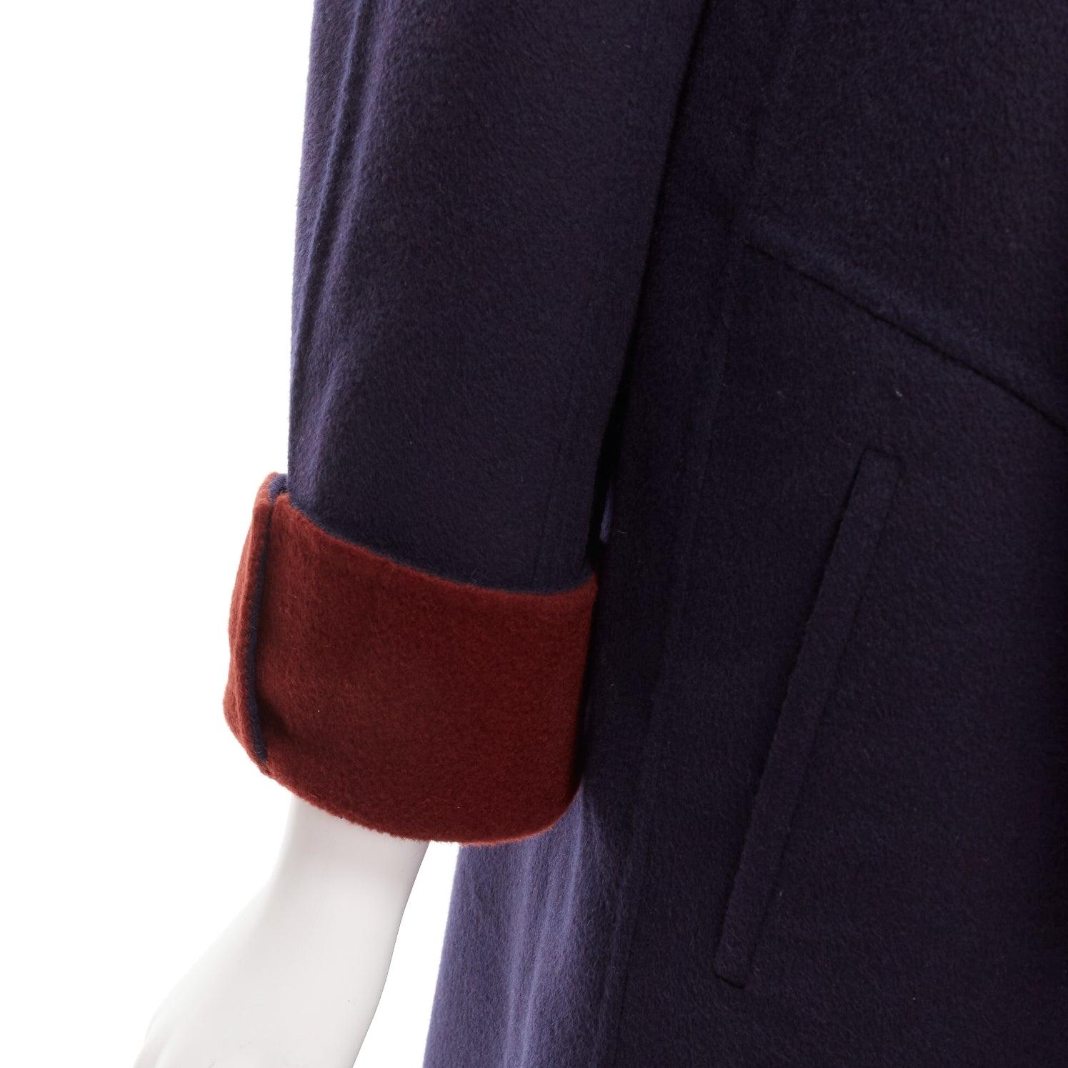 LORO PIANA 100% double faced cashmere burgundy navy Reversible coat IT44 L For Sale 9