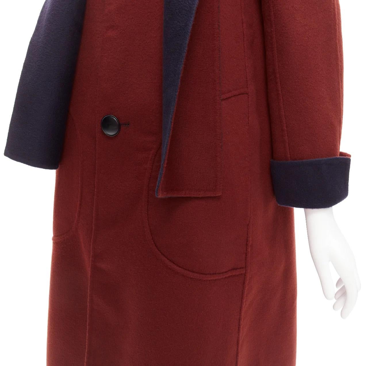 LORO PIANA 100% double faced cashmere burgundy navy Reversible coat IT44 L For Sale 11