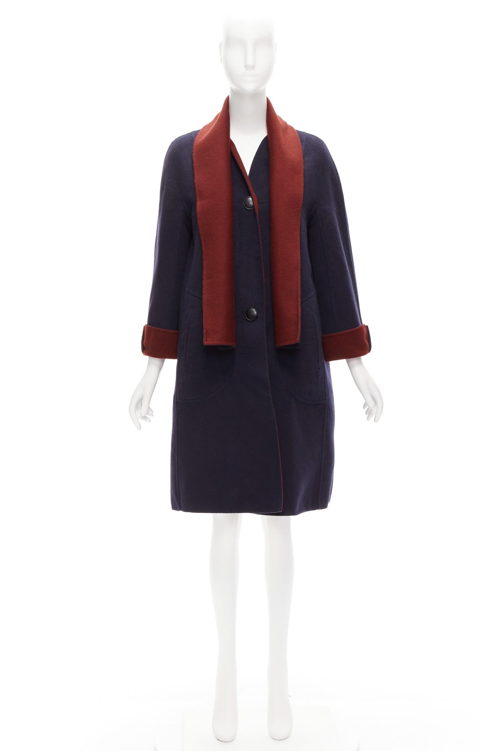 LORO PIANA 100% double faced cashmere burgundy navy Reversible coat IT44 L For Sale 13