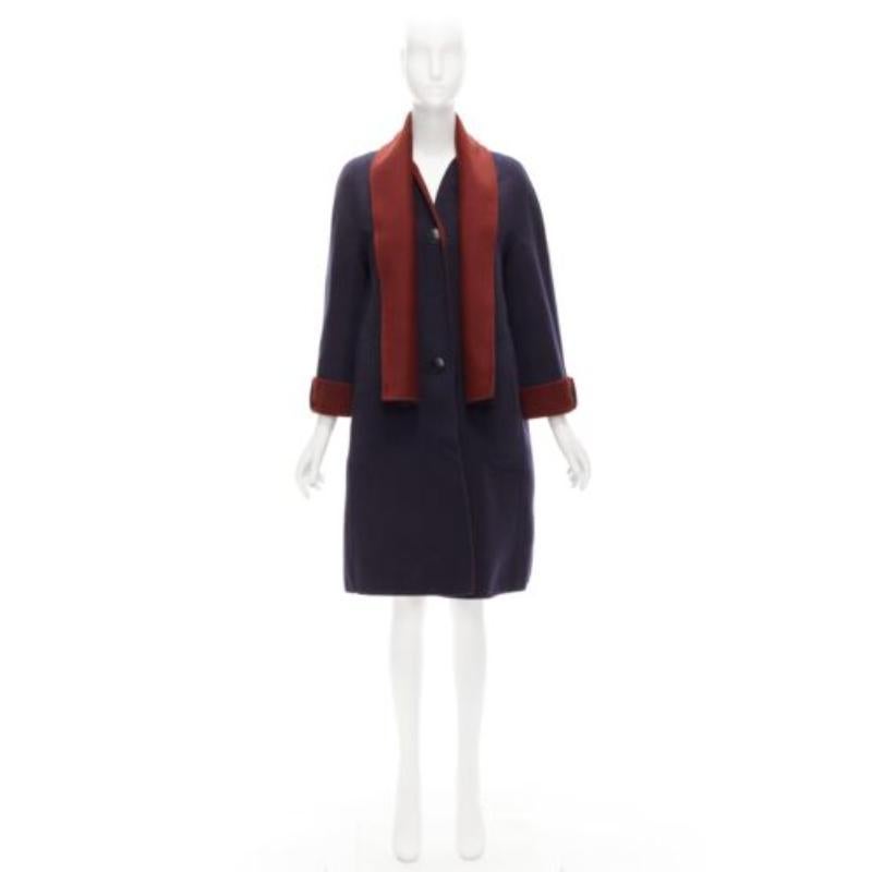 LORO PIANA 100% double faced cashmere burgundy navy Reversible coat IT44 L For Sale 13
