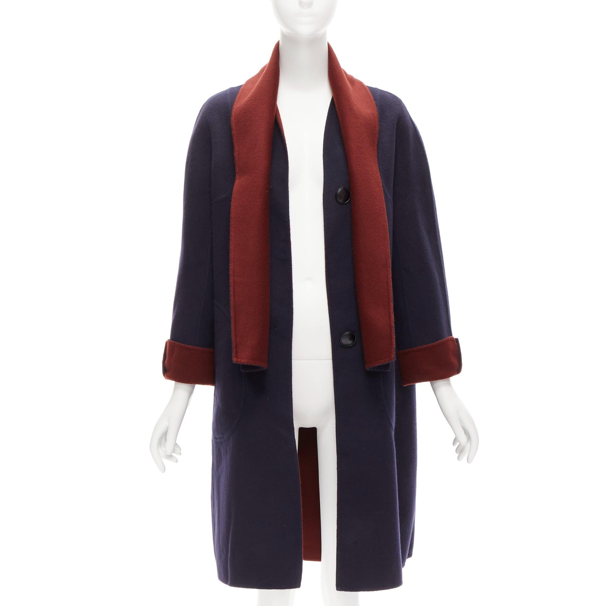 Black LORO PIANA 100% double faced cashmere burgundy navy Reversible coat IT44 L For Sale