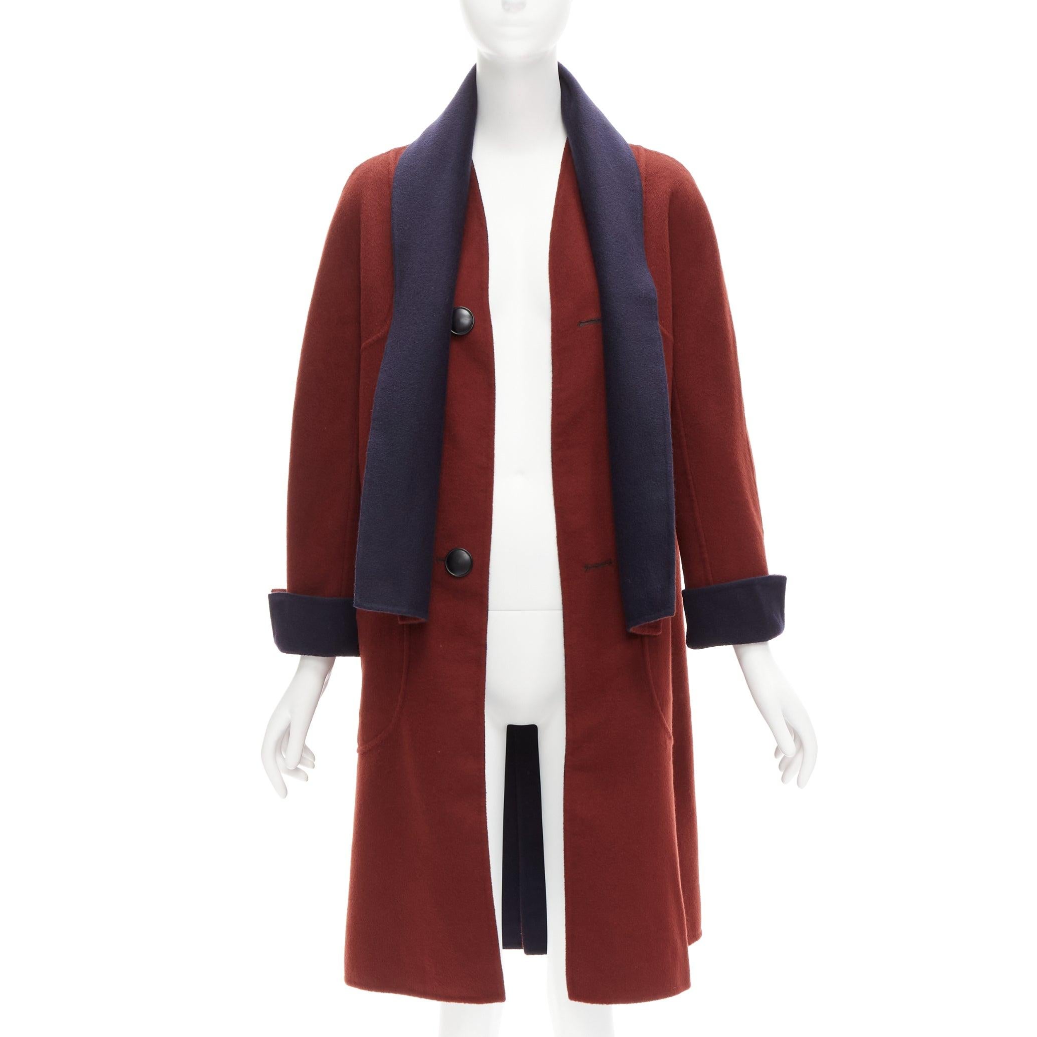 LORO PIANA 100% double faced cashmere burgundy navy Reversible coat IT44 L In Good Condition For Sale In Hong Kong, NT