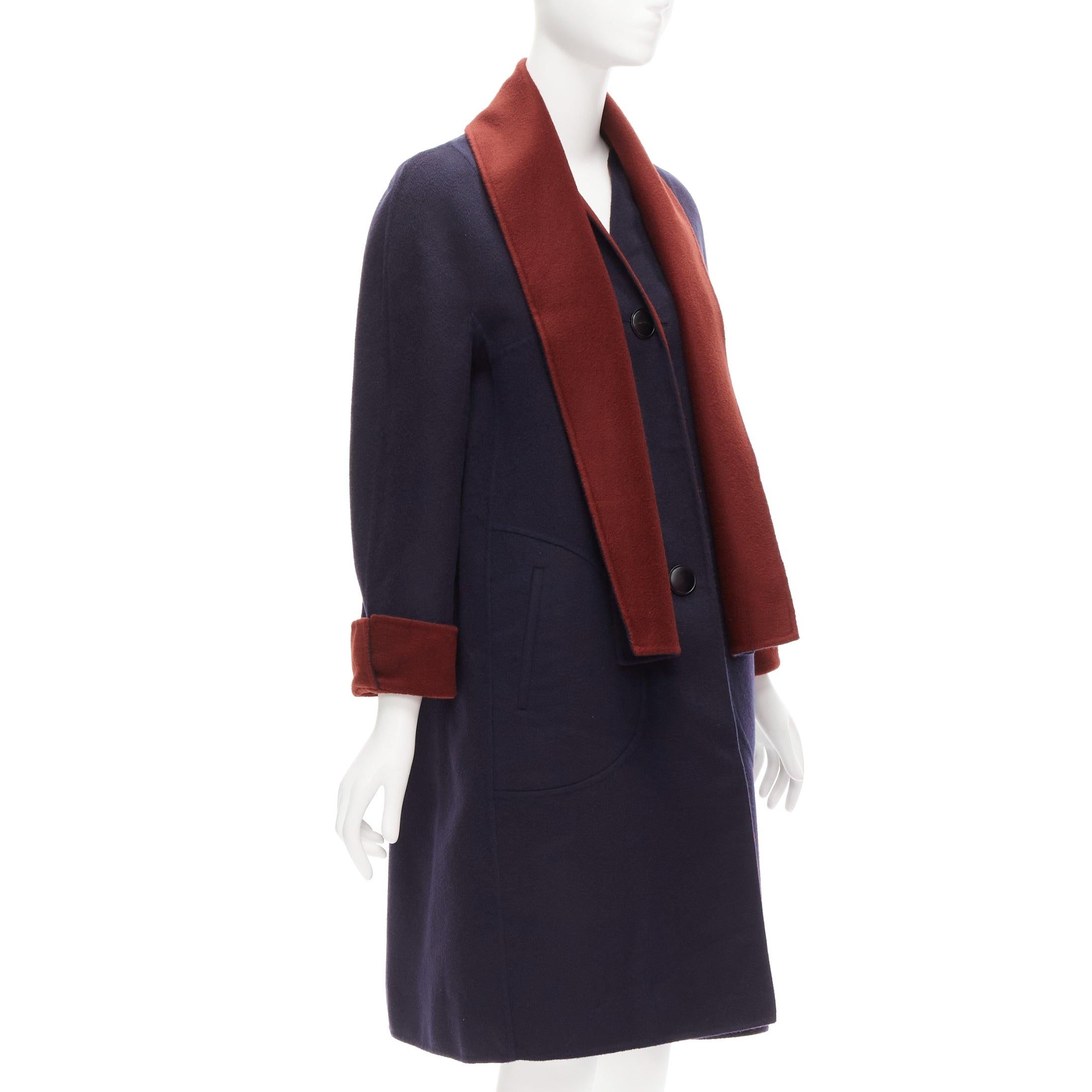 Women's LORO PIANA 100% double faced cashmere burgundy navy Reversible coat IT44 L For Sale