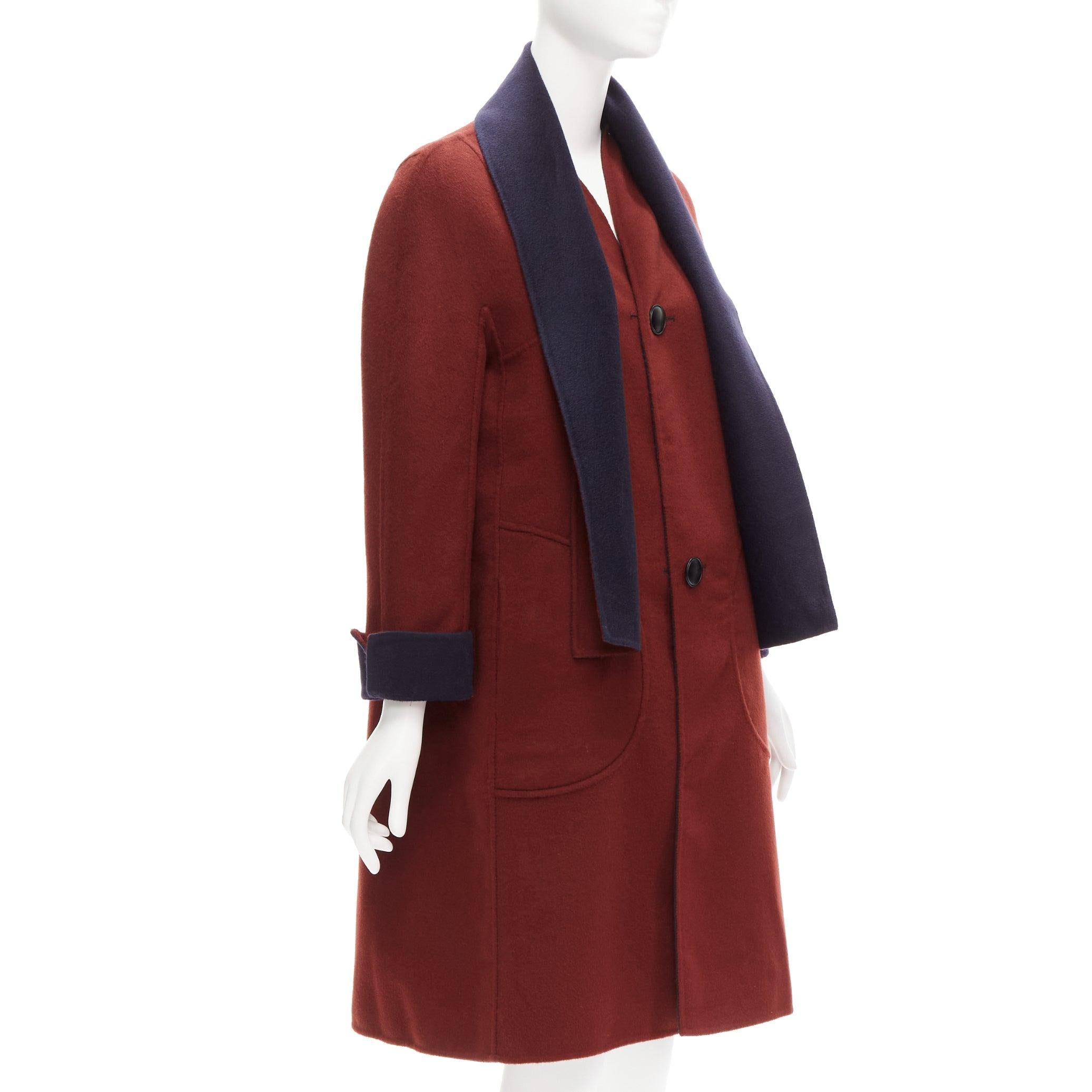 LORO PIANA 100% double faced cashmere burgundy navy Reversible coat IT44 L For Sale 1