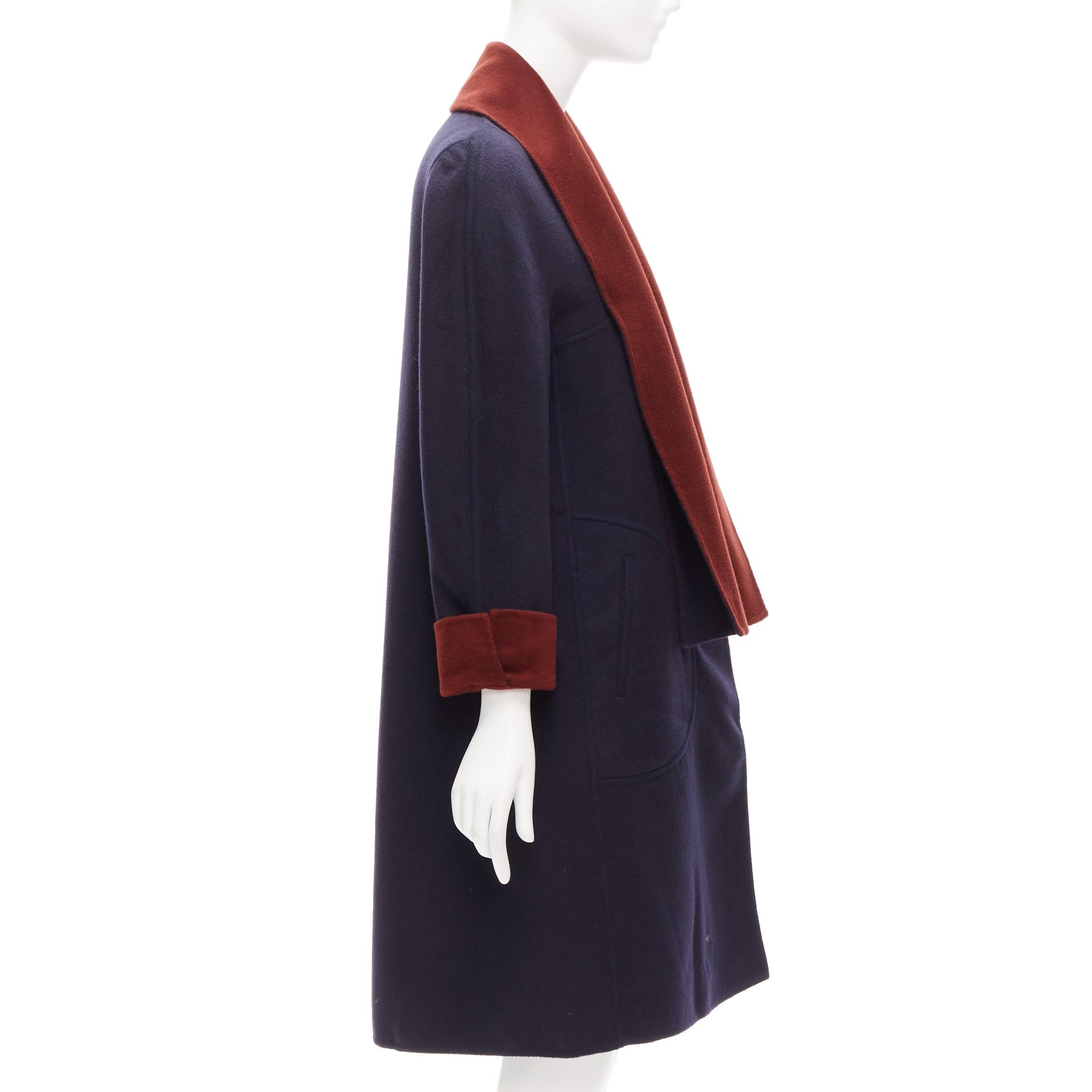 LORO PIANA 100% double faced cashmere burgundy navy Reversible coat IT44 L For Sale 2