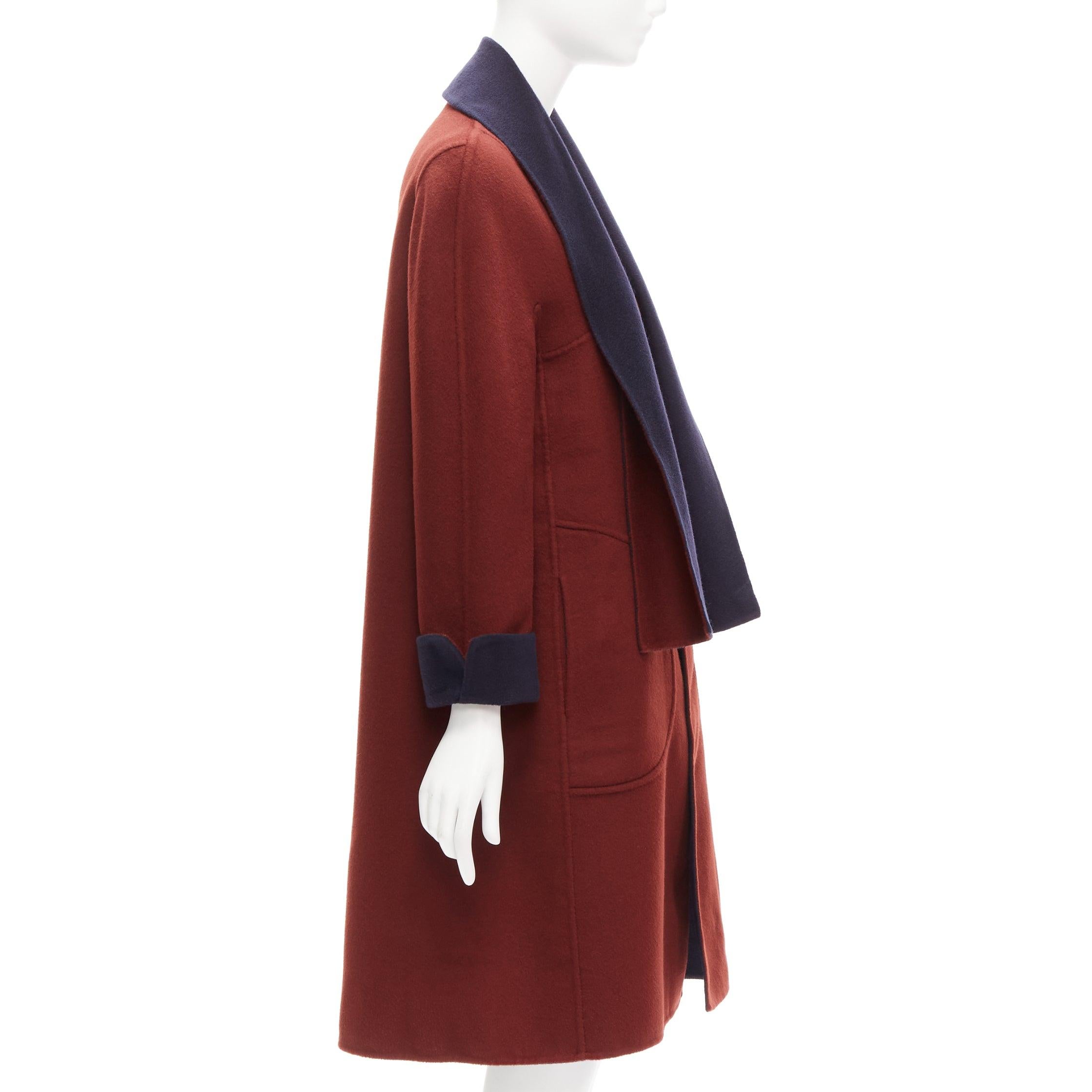 LORO PIANA 100% double faced cashmere burgundy navy Reversible coat IT44 L For Sale 3