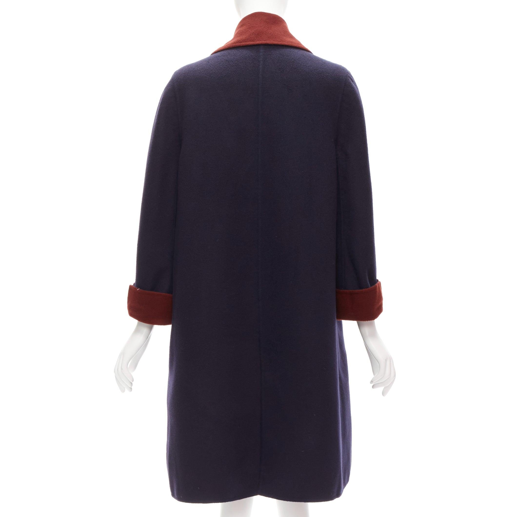LORO PIANA 100% double faced cashmere burgundy navy Reversible coat IT44 L For Sale 4