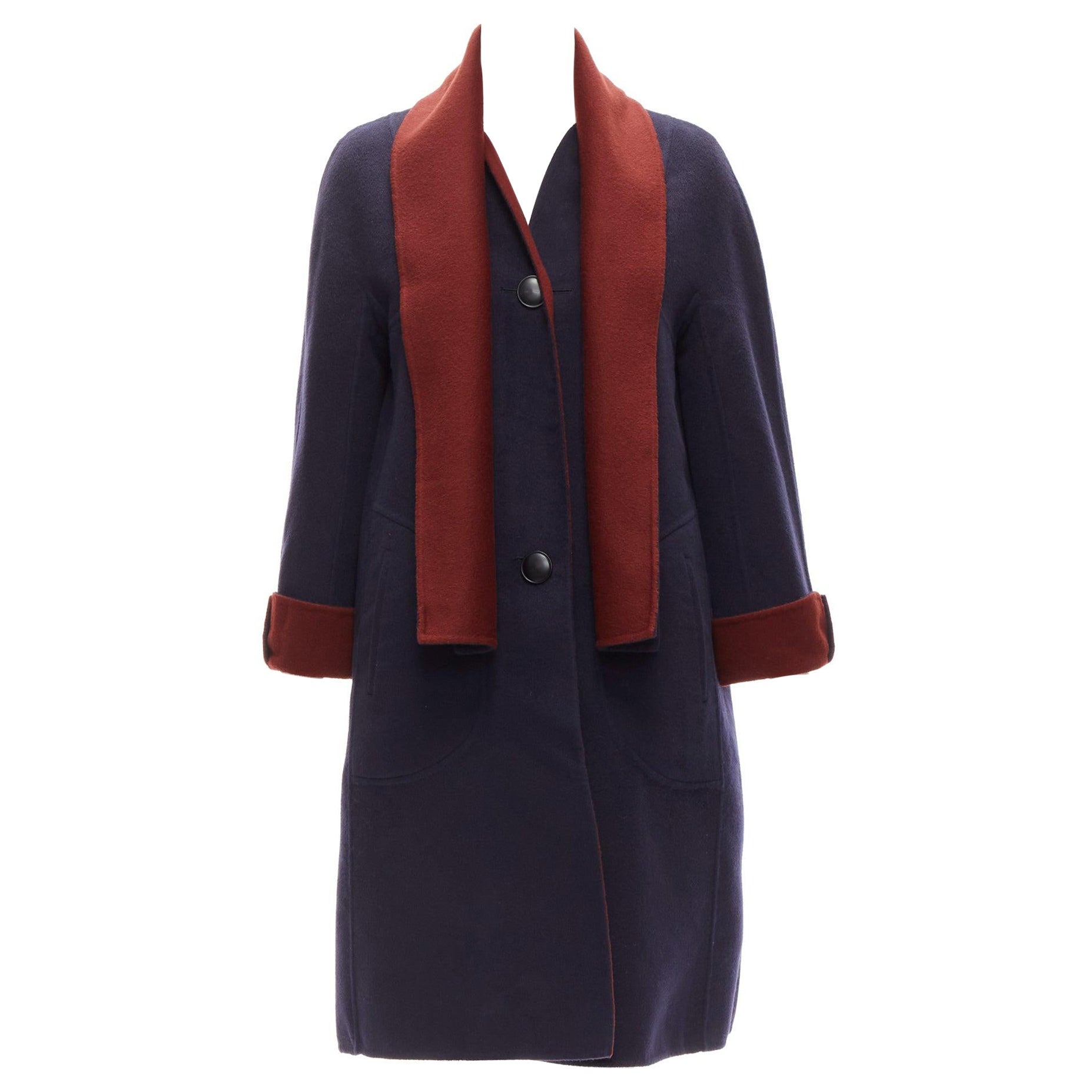 LORO PIANA 100% double faced cashmere burgundy navy Reversible coat IT44 L