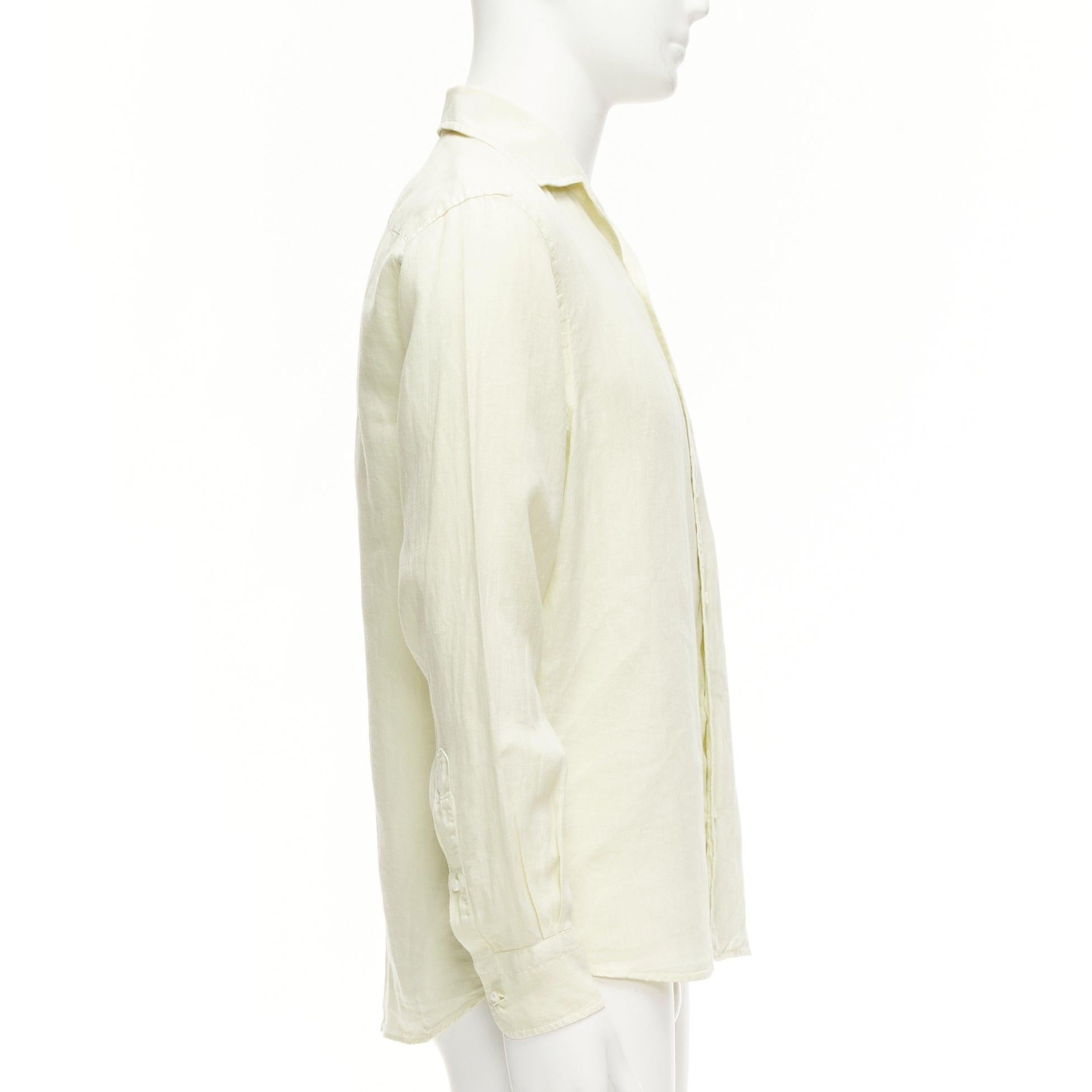 Women's LORO PIANA 100% linen light yellow collared pocketed casual shirt S For Sale