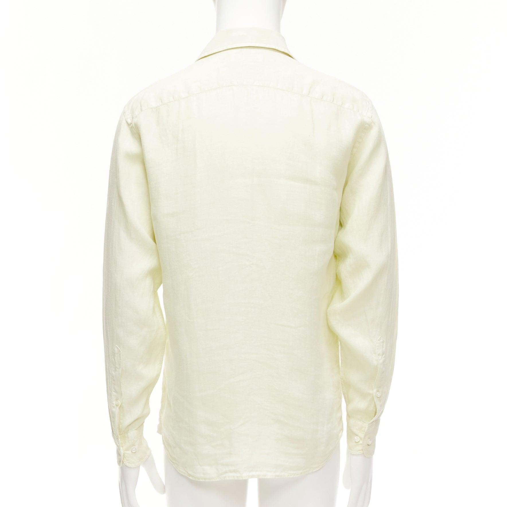 Donna Loro Piana 100% lino giallo chiaro camicia casual con colletto e taschino S in vendita