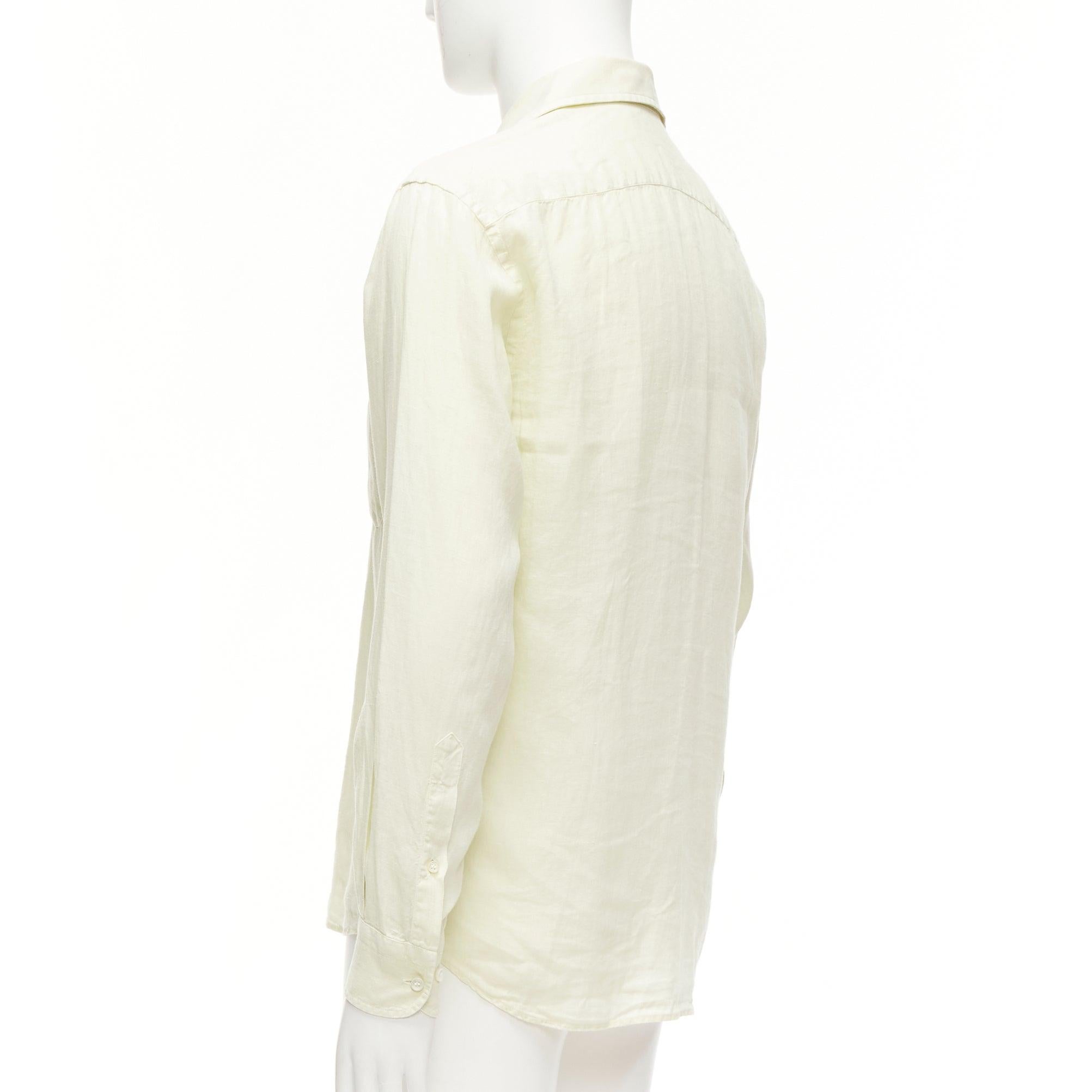 Loro Piana 100% lino giallo chiaro camicia casual con colletto e taschino S in vendita 1