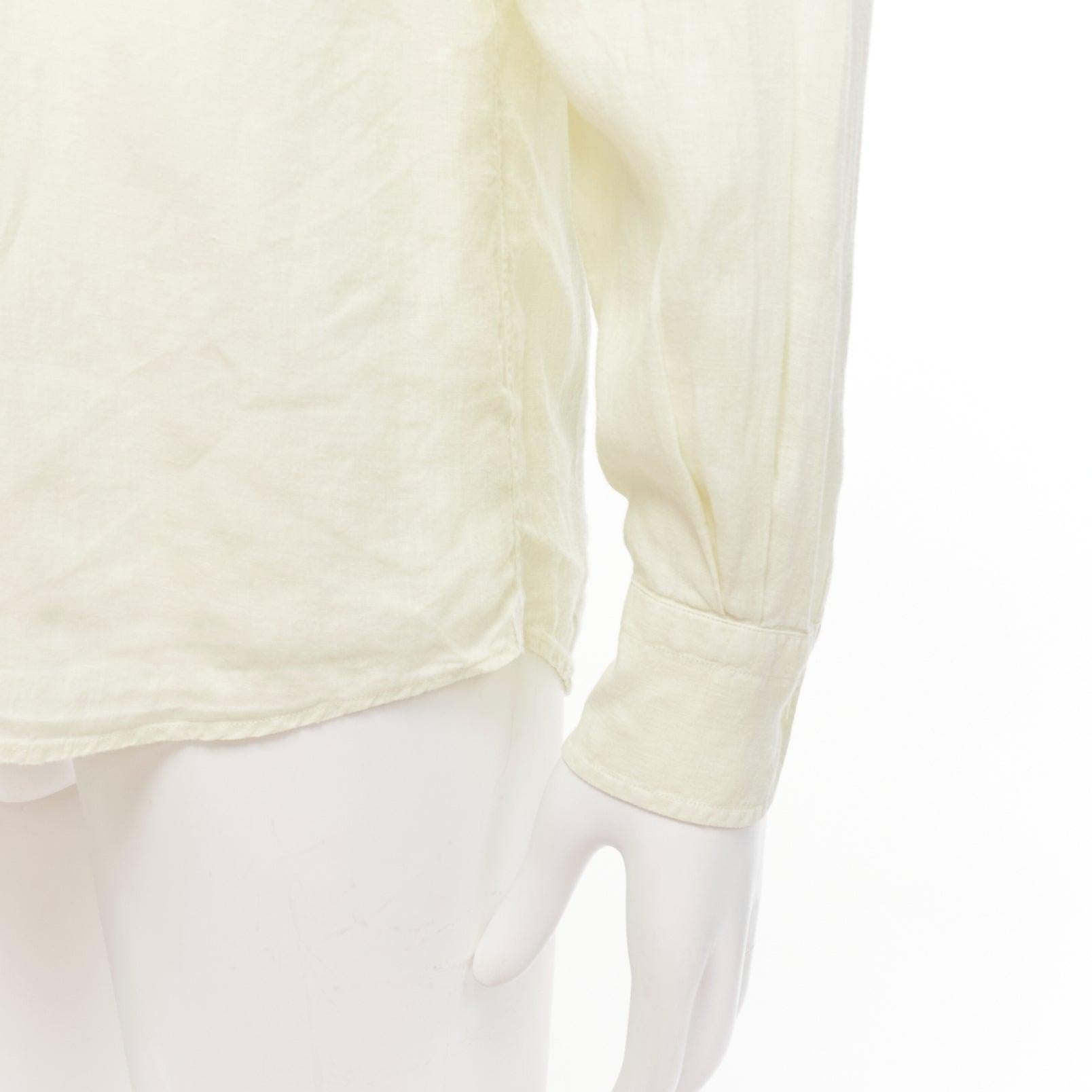 Loro Piana 100% lino giallo chiaro camicia casual con colletto e taschino S in vendita 2