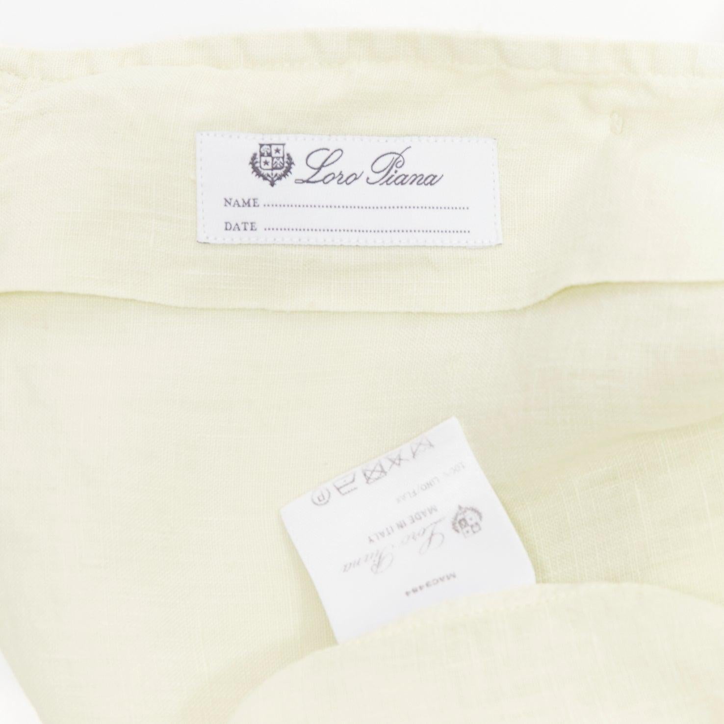 Loro Piana 100% lino giallo chiaro camicia casual con colletto e taschino S in vendita 3
