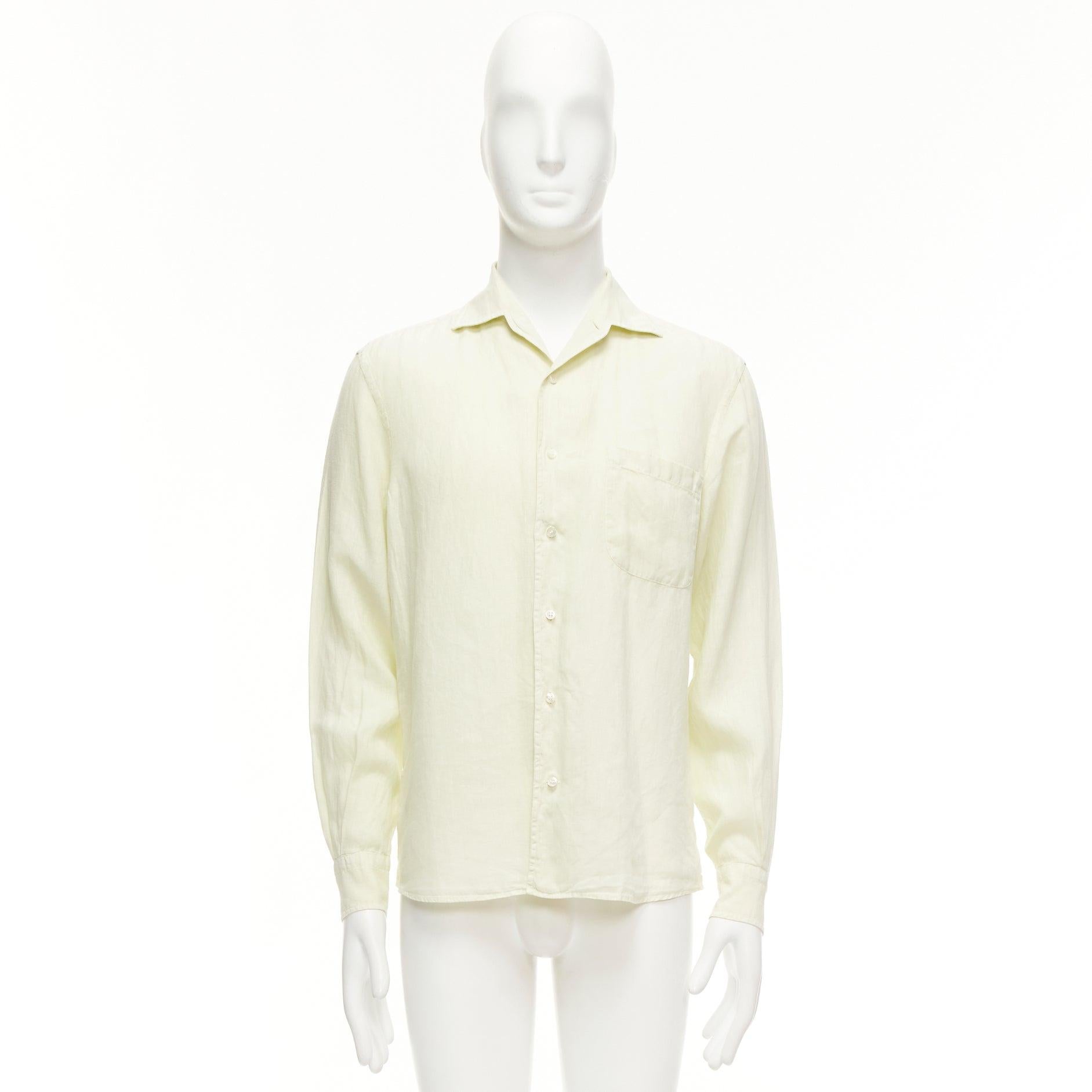 Loro Piana 100% lino giallo chiaro camicia casual con colletto e taschino S in vendita 4