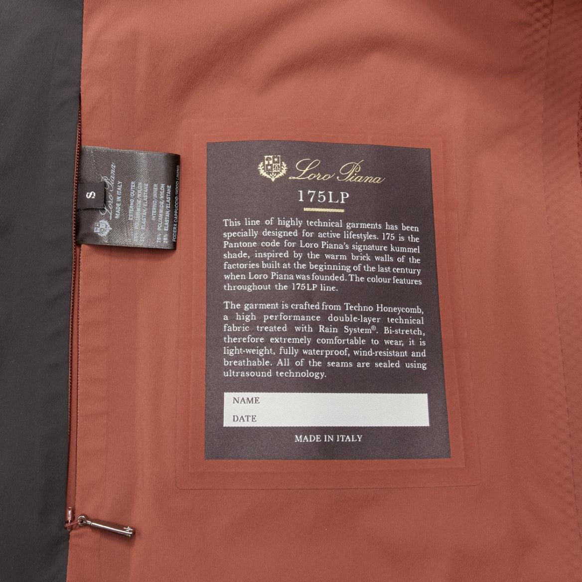 LORO PIANA 175LP khaki green panelled zip up brown lined hooded anorak coat S 5