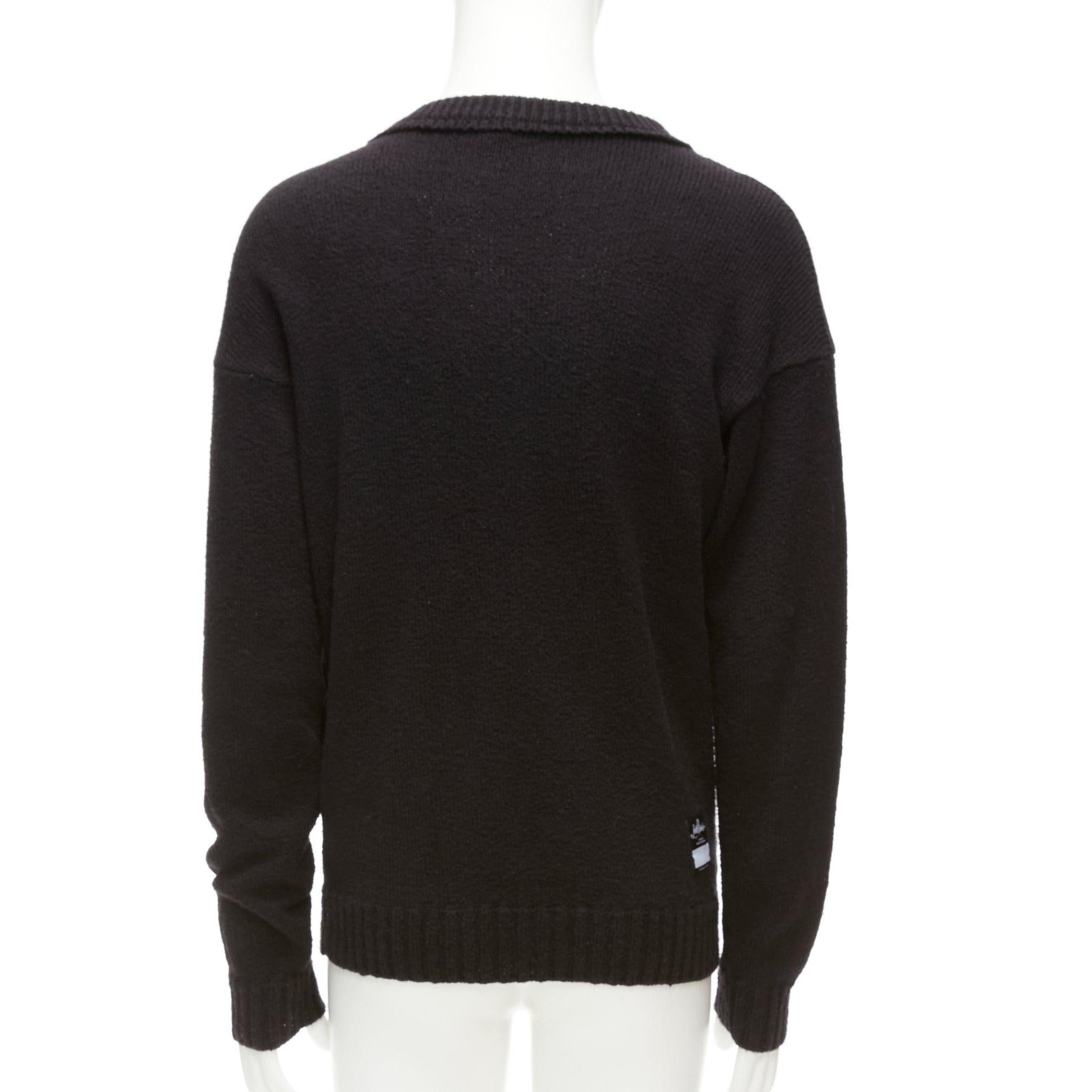 LORO PIANA 2021 Hiroshi Fujiwara black cotton logo tab round neck knit sweater M For Sale 1
