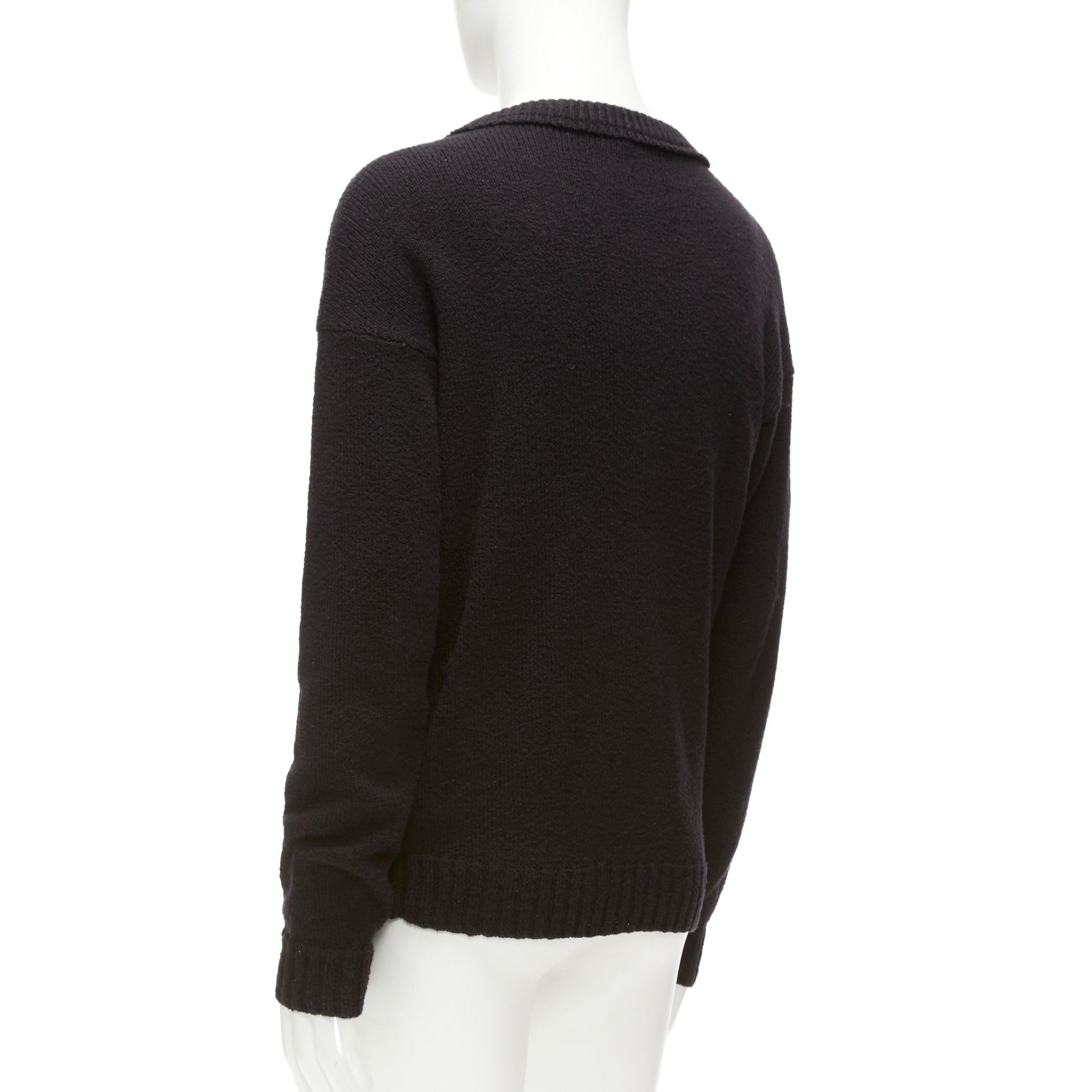 LORO PIANA 2021 Hiroshi Fujiwara black cotton logo tab round neck knit sweater M For Sale 1