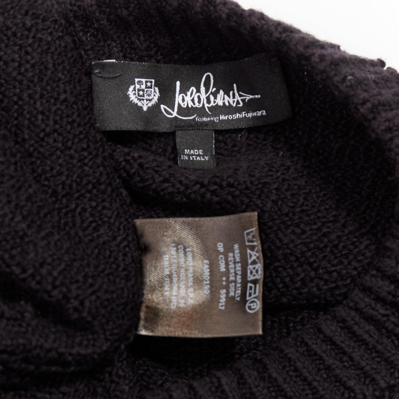 LORO PIANA 2021 Hiroshi Fujiwara black cotton logo tab round neck knit sweater M For Sale 3