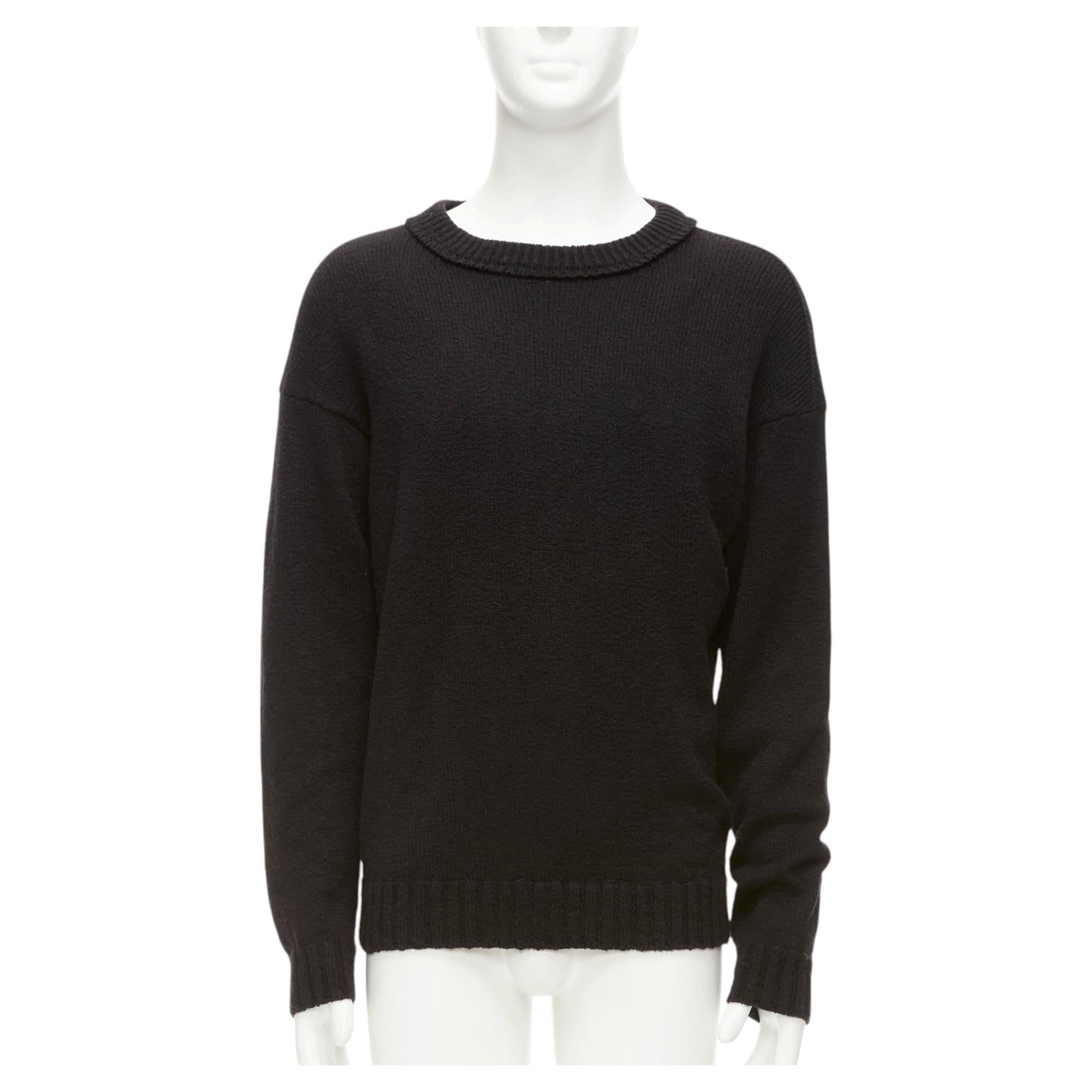 LORO PIANA 2021 Hiroshi Fujiwara Schwarzer runder Neckholder-Strickpullover aus Baumwolle mit Logo-Laschen M
