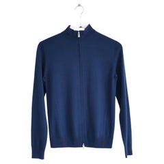 Loro Piana Women's Contemporary Navy Wool Zip Up Cardigan, IT40/UK8