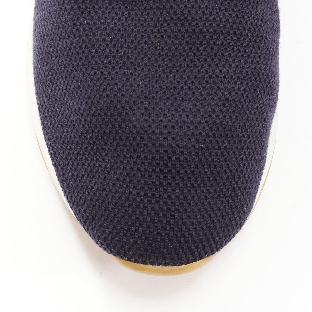 LORO PIANA 30 Flexy Walk navy knitted wish silk leather trim sneakers EU41 For Sale 2
