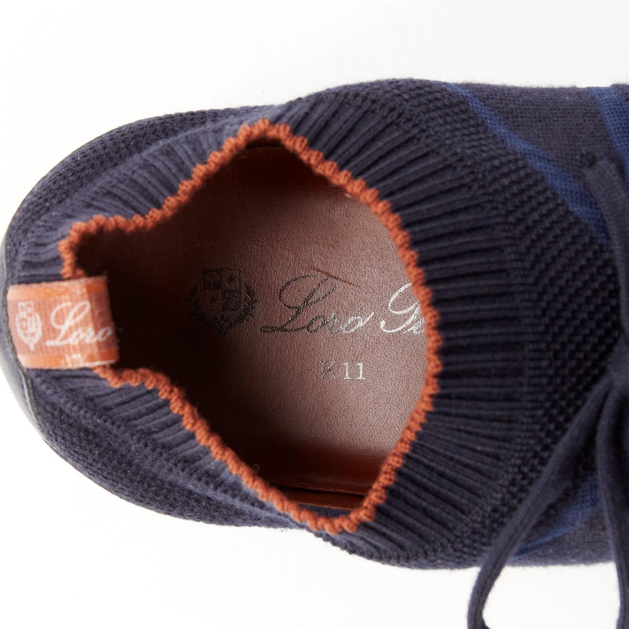 LORO PIANA 30 Flexy Walk navy knitted wish silk leather trim sneakers EU41 For Sale 5