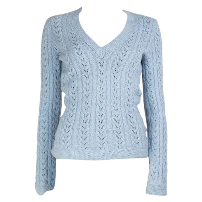 LORO PIANA baby blue cashmere V-Neck Sweater 42 M