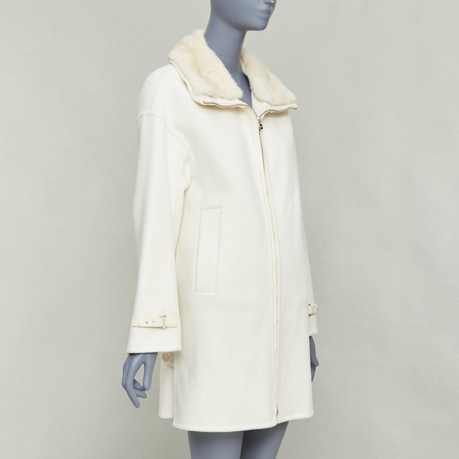 LORO PIANA Baby Kaschmir Jubiläum Double Face Kaschmir Lammfell Fellkragen Mantel S (Grau) im Angebot