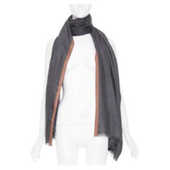 LORO PIANA Balat Stola grey navy camel cashmere silk fringe lightweight scarf