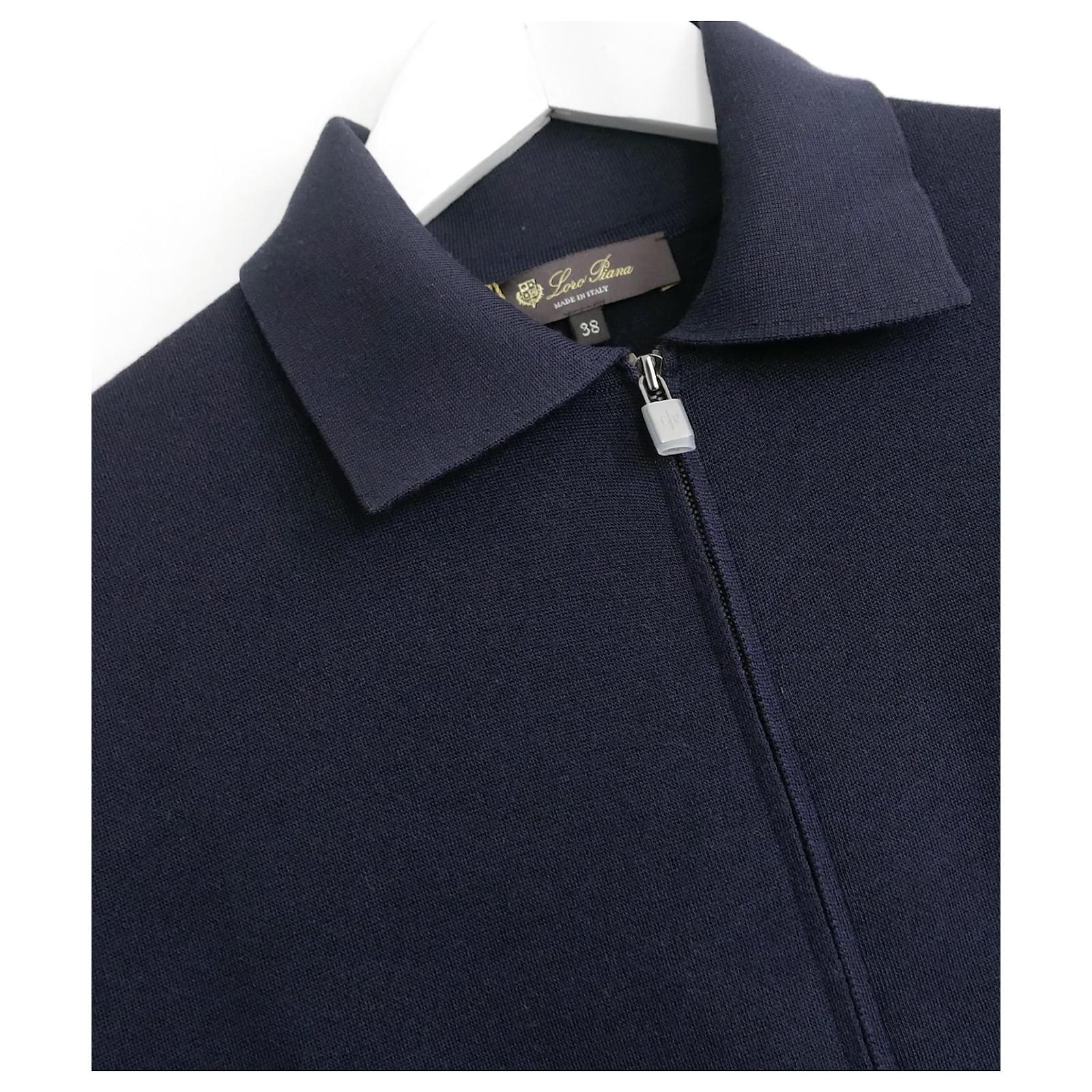 Ultra chic, quiet luxury Loro Piana Beau Rivage knit bomber jacket - bought for £2250 and new with tags and proactive sleeves to the zip fobs. Made from a mid weight, smooth and dense navy silk knit with softest cashmere facing to the inside. has 2