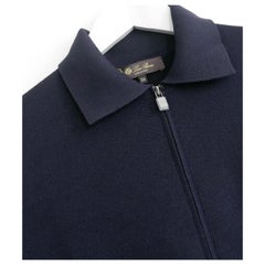 Loro Piana Beau Rivage Knit Bomber Jacket Navy