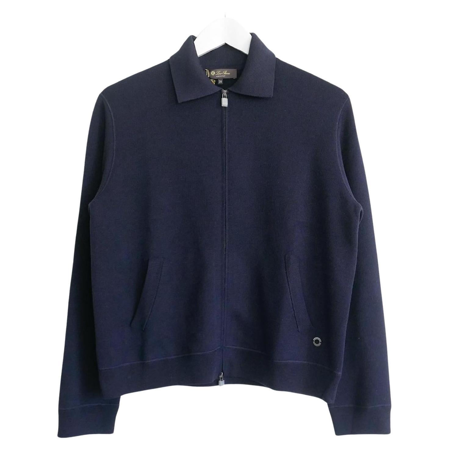 Loro Piana Beau Rivage Blouson bombardier en tricot Marine en vente