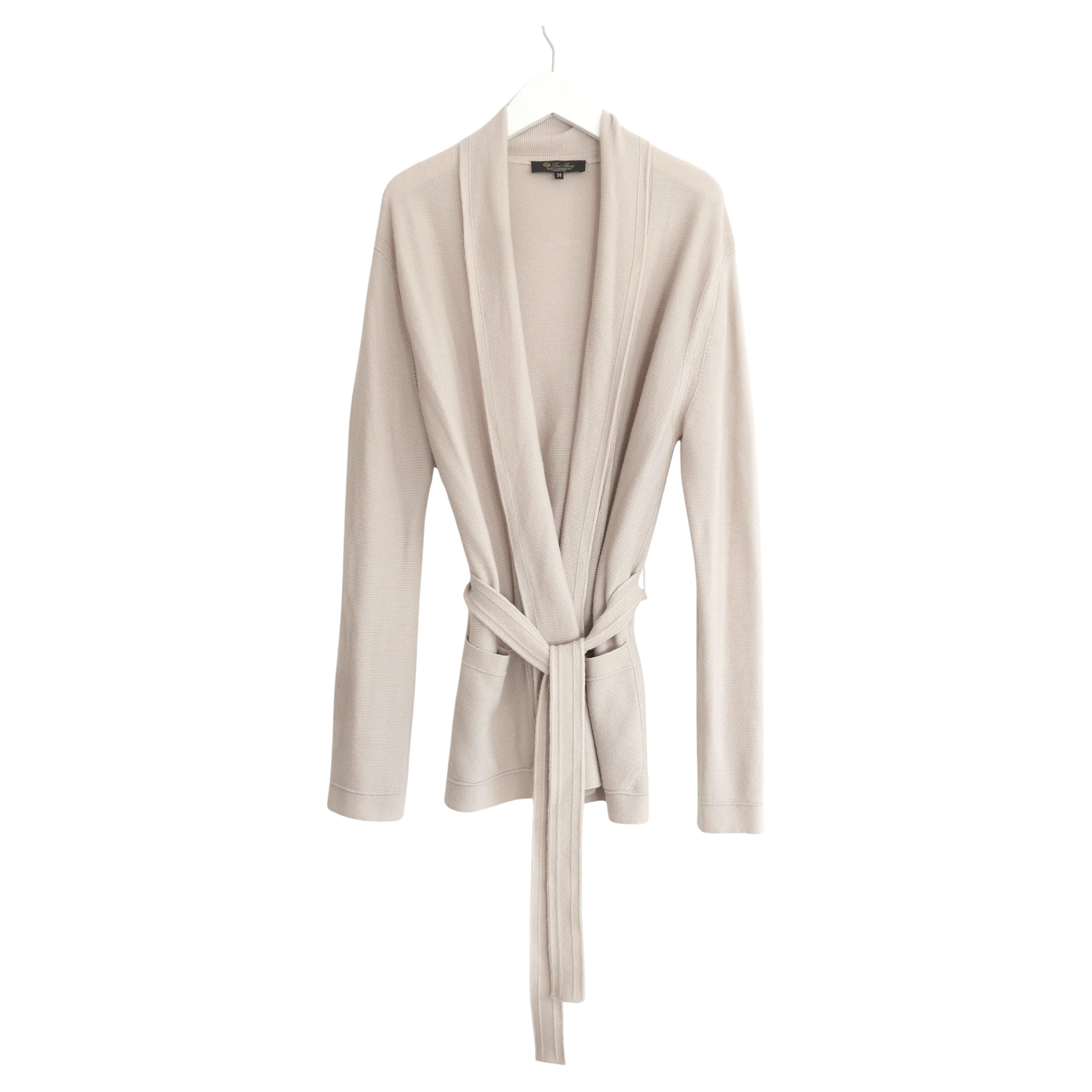 Giacca Cardigan Loro Piana Beige Baby Cashmere con Cintura in vendita
