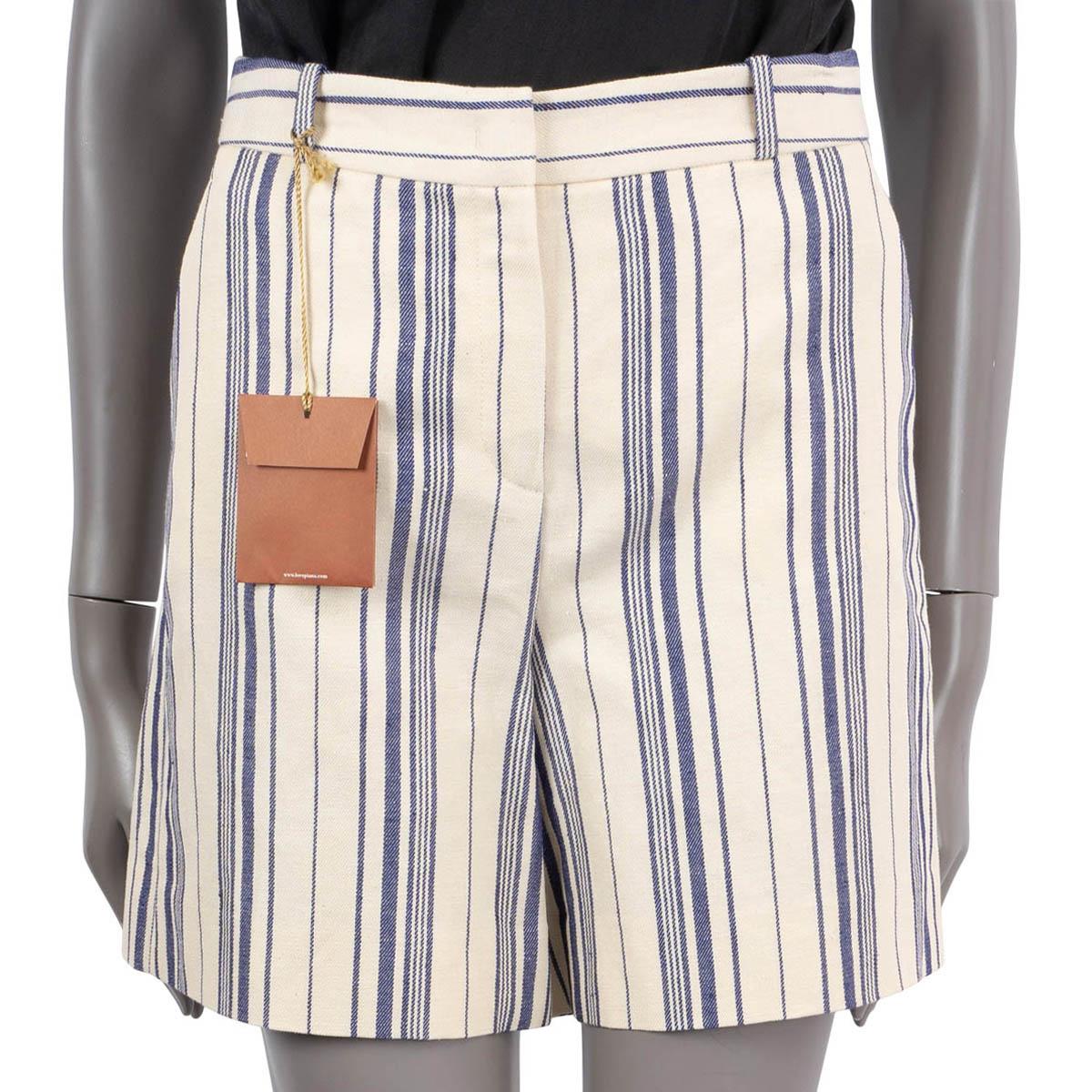 Gray LORO Piana beige & blue cotton & linen STRIPED BERMUDA Shorts Pants 38 XS For Sale