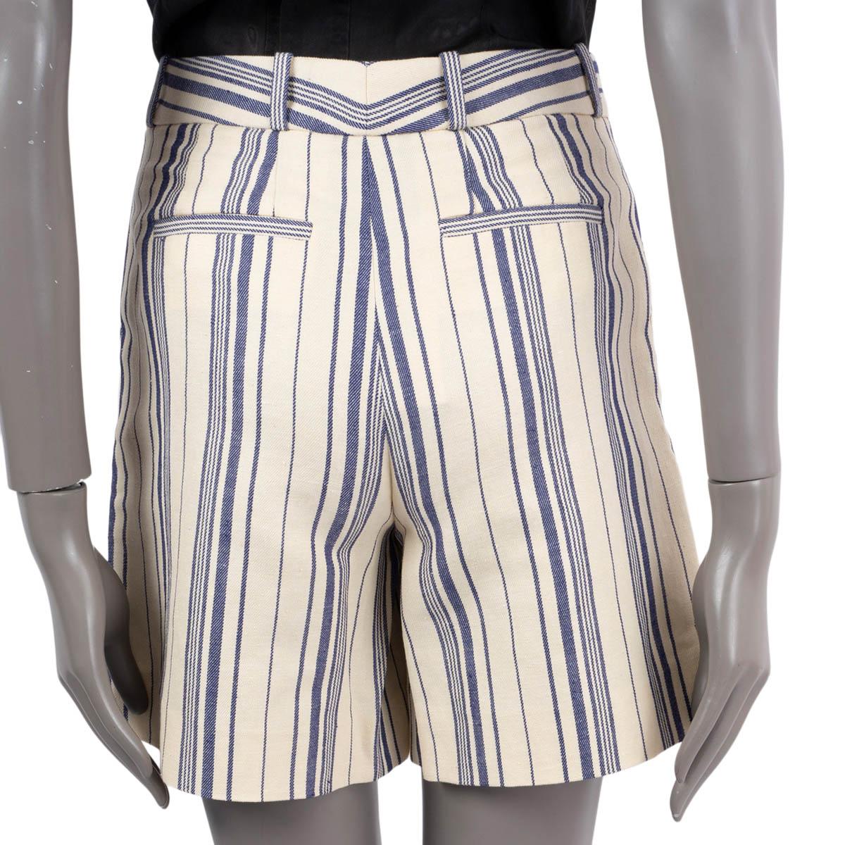 Women's LORO Piana beige & blue cotton & linen STRIPED BERMUDA Shorts Pants 38 XS For Sale